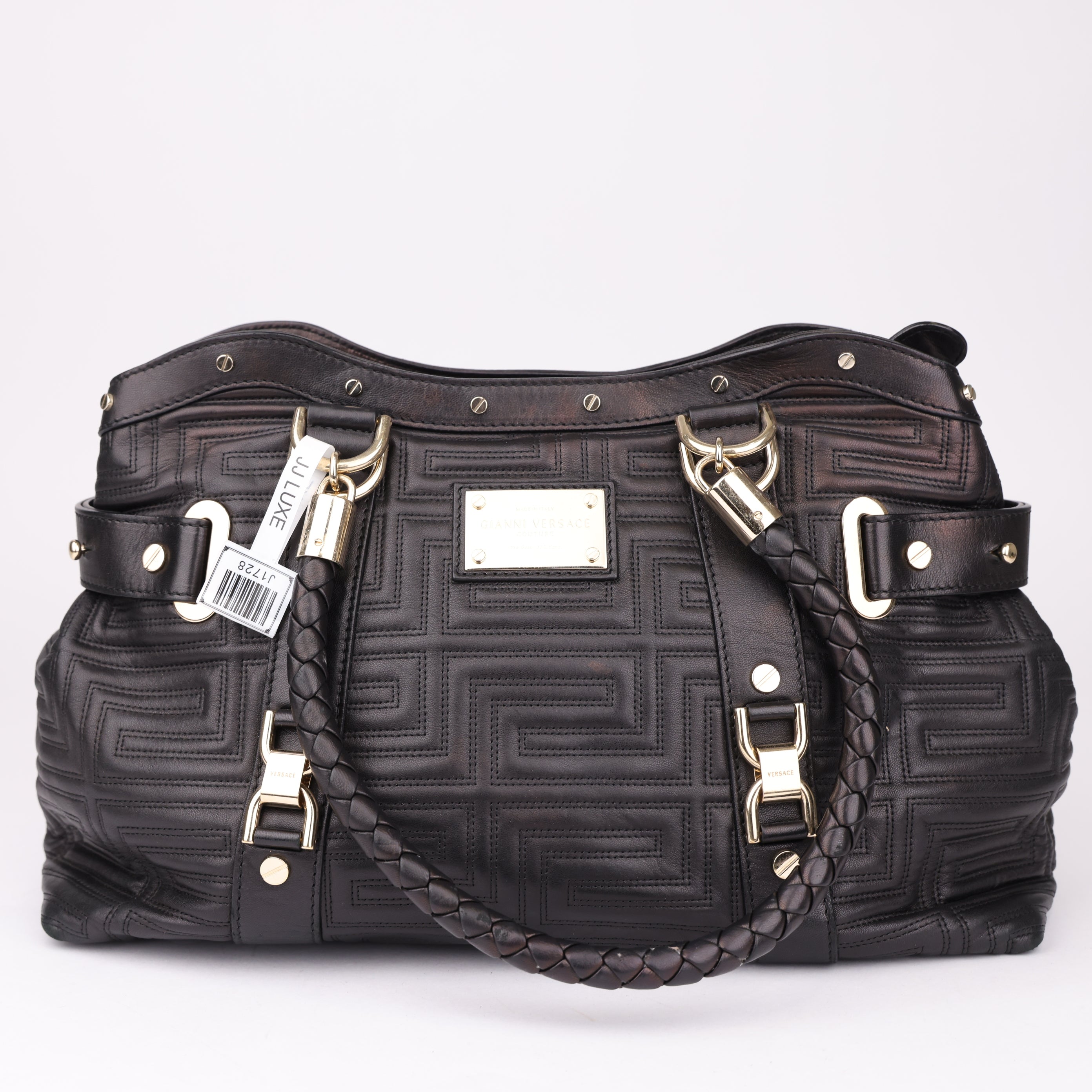 J1728 Gianni Versace Studded Leather Tote- Pre Owned