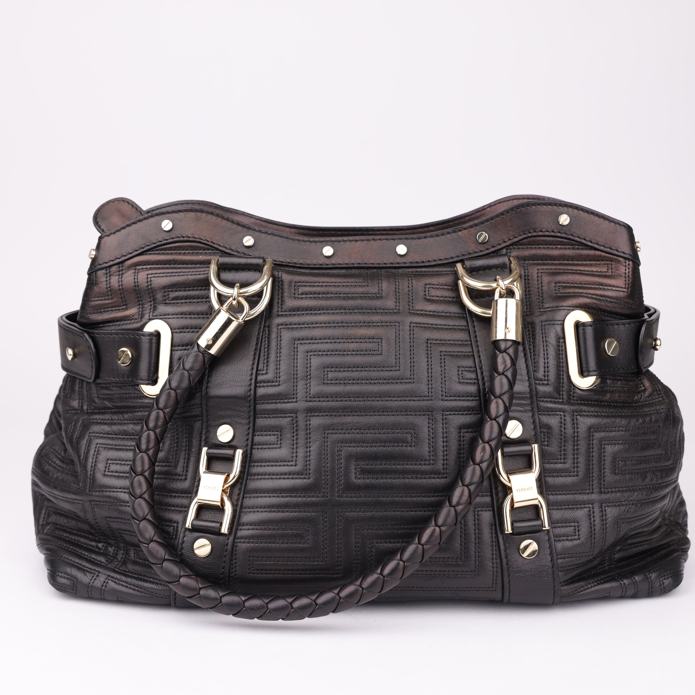 J1728 Gianni Versace Studded Leather Tote- Pre Owned