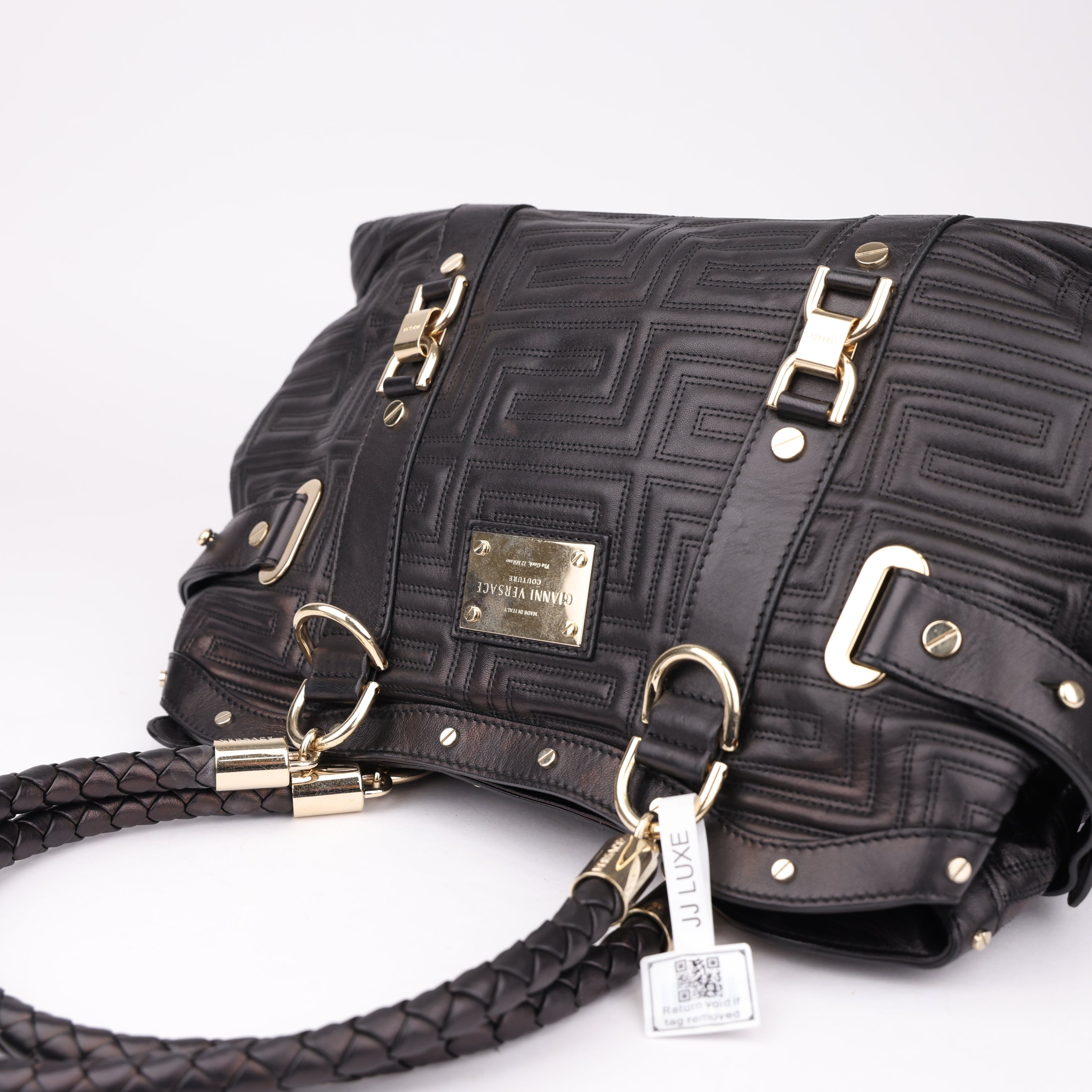 J1728 Gianni Versace Studded Leather Tote- Pre Owned