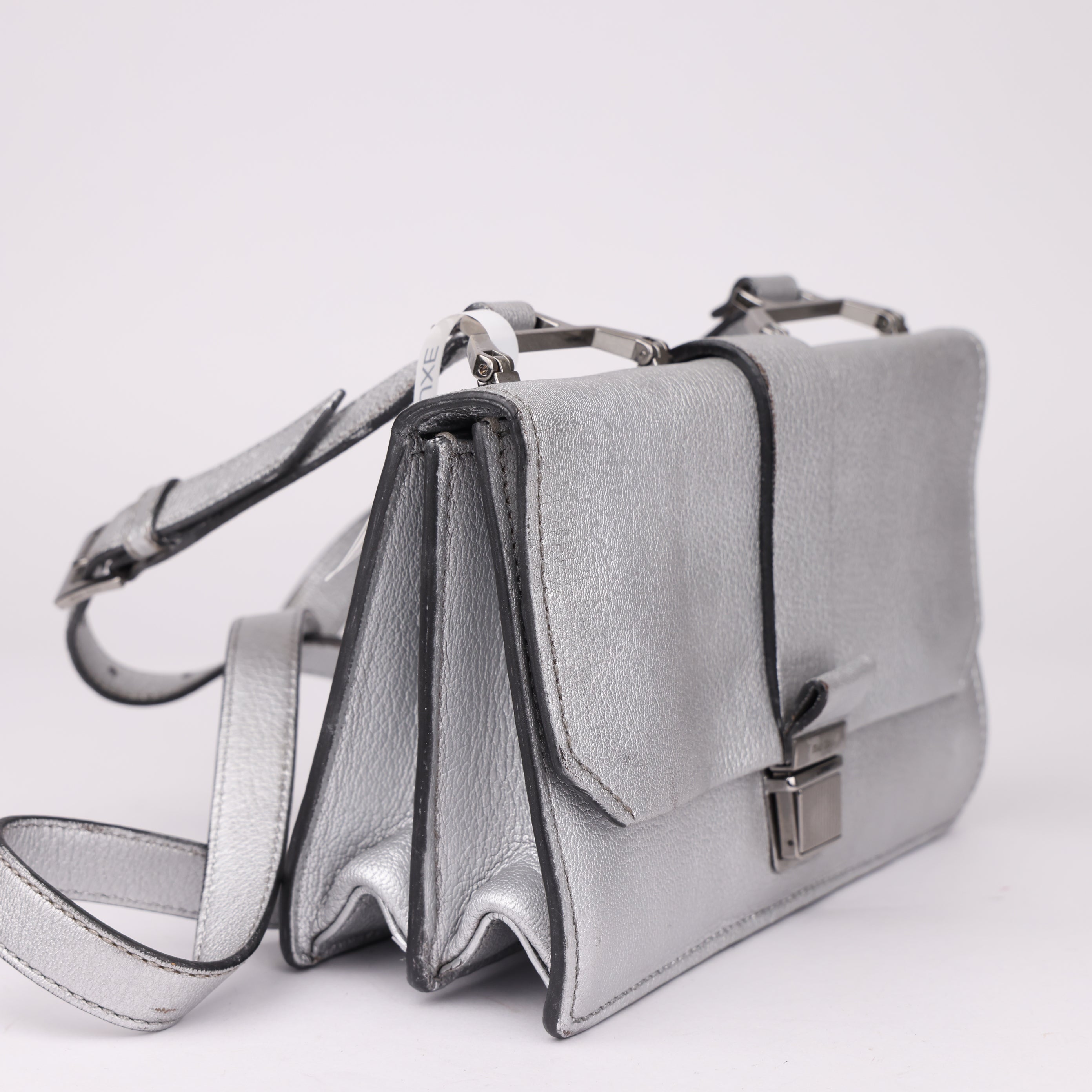 J1736 Miu Miu Silver Leather Madras Shoulder Bag- Pre Owned