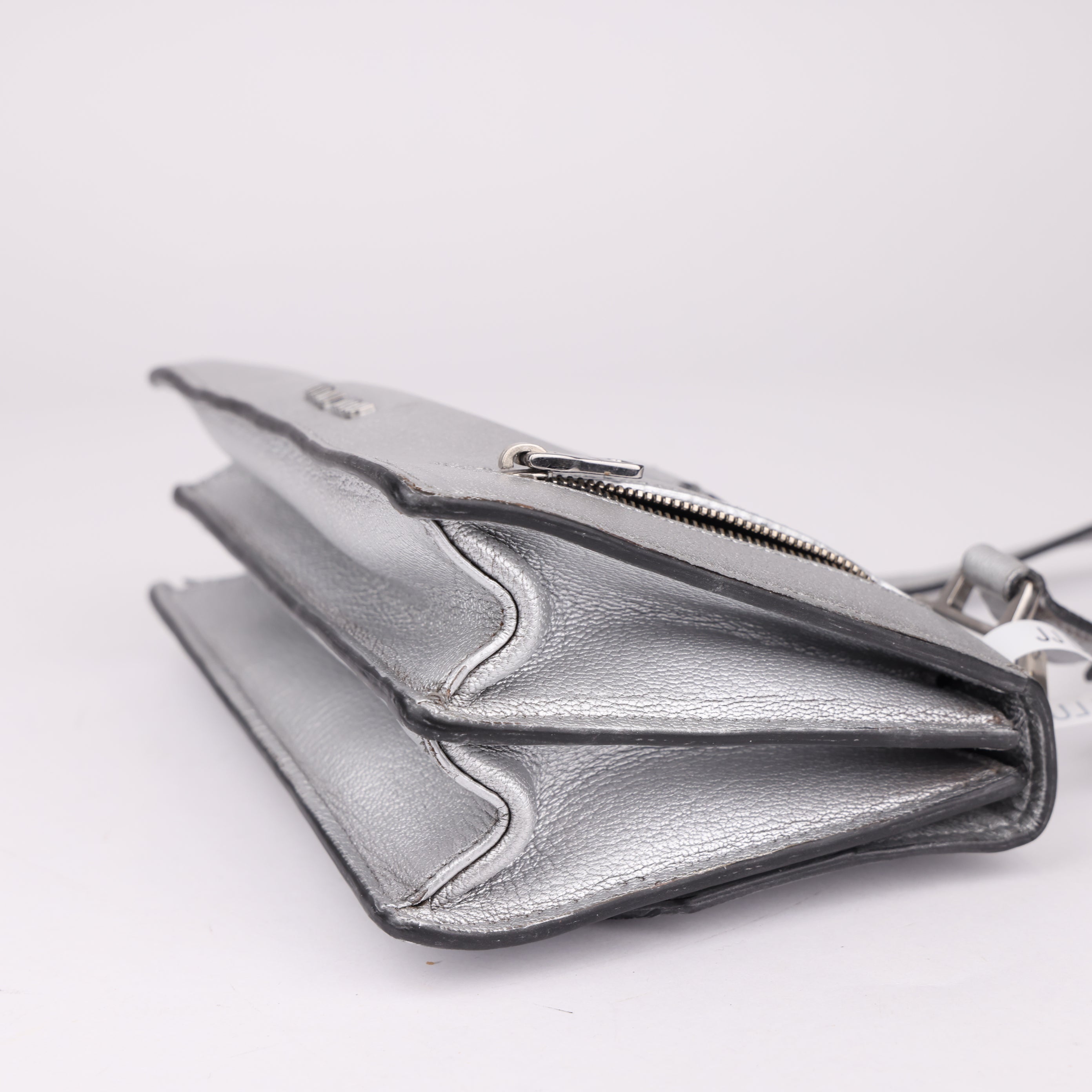 J1736 Miu Miu Silver Leather Madras Shoulder Bag- Pre Owned