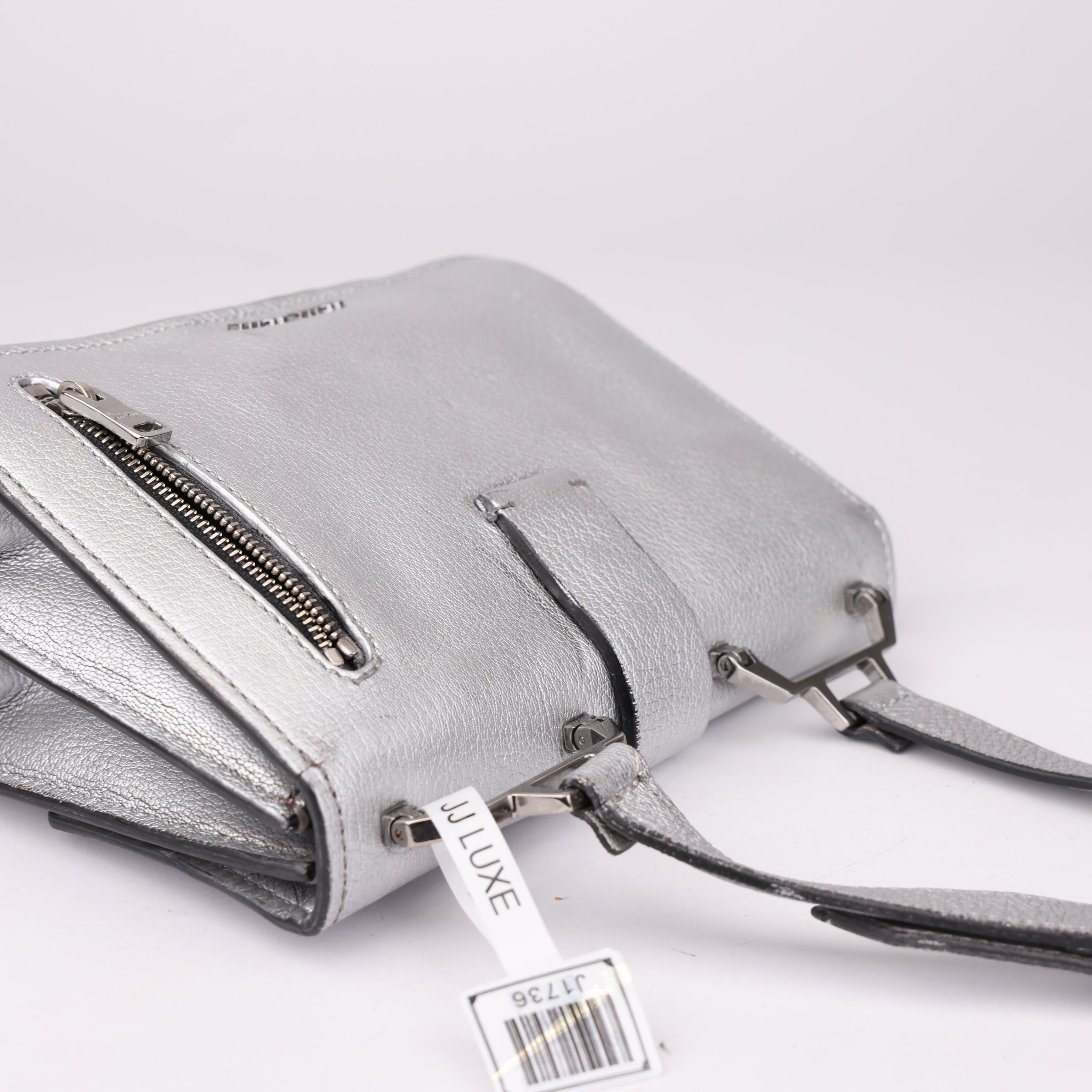 J1736 Miu Miu Silver Leather Madras Shoulder Bag- Pre Owned