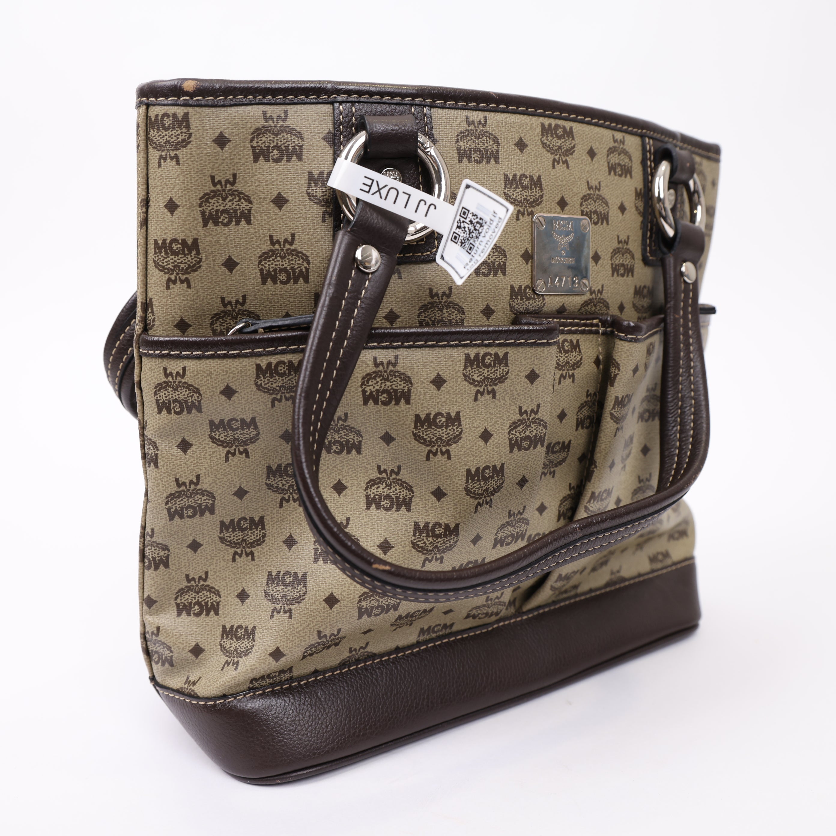 J1724 MCM Tan and Black Monogram Tote Bag- Pre Owned