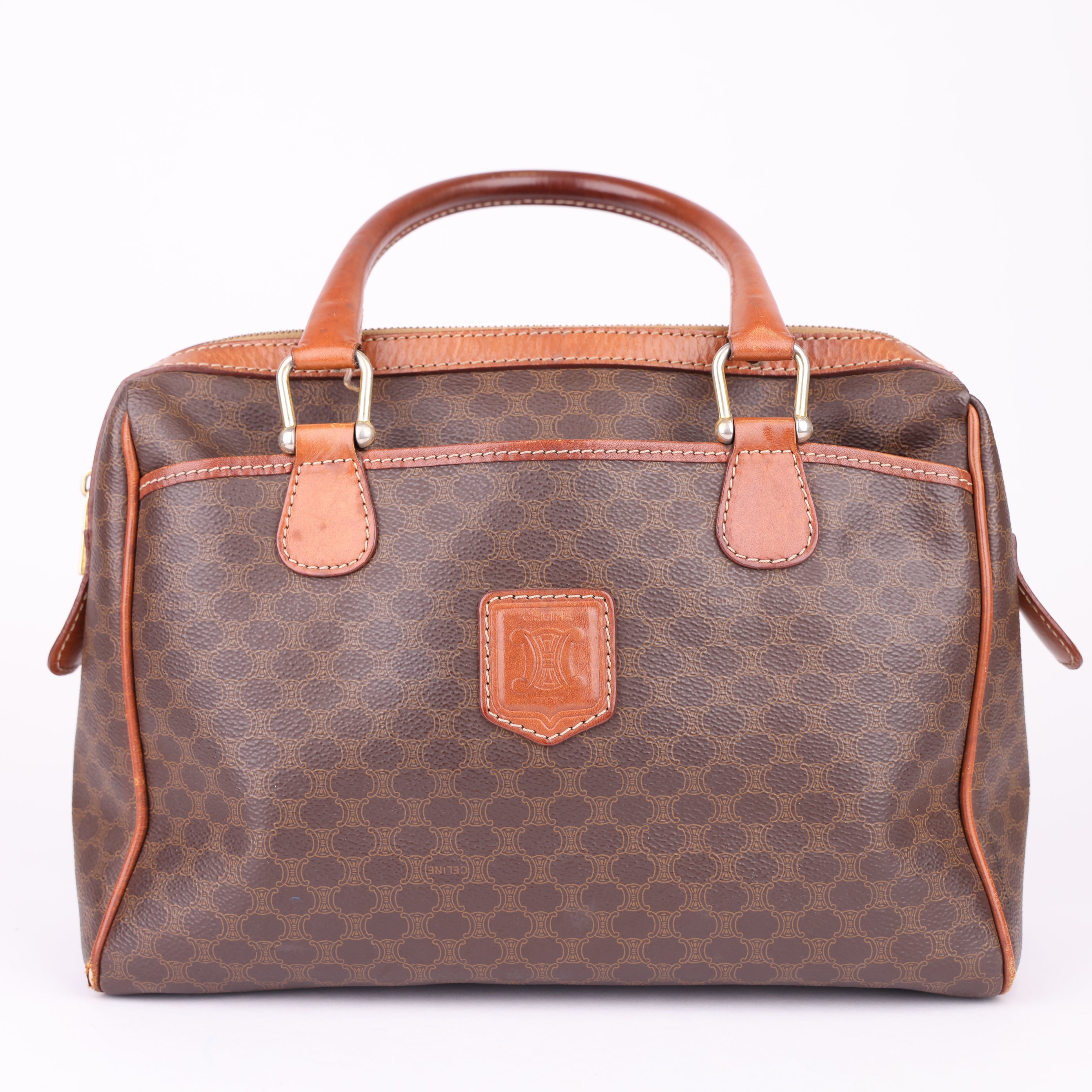 J1705 Celine Macadam Coated Canvas Handbag Brown- Pre Owned