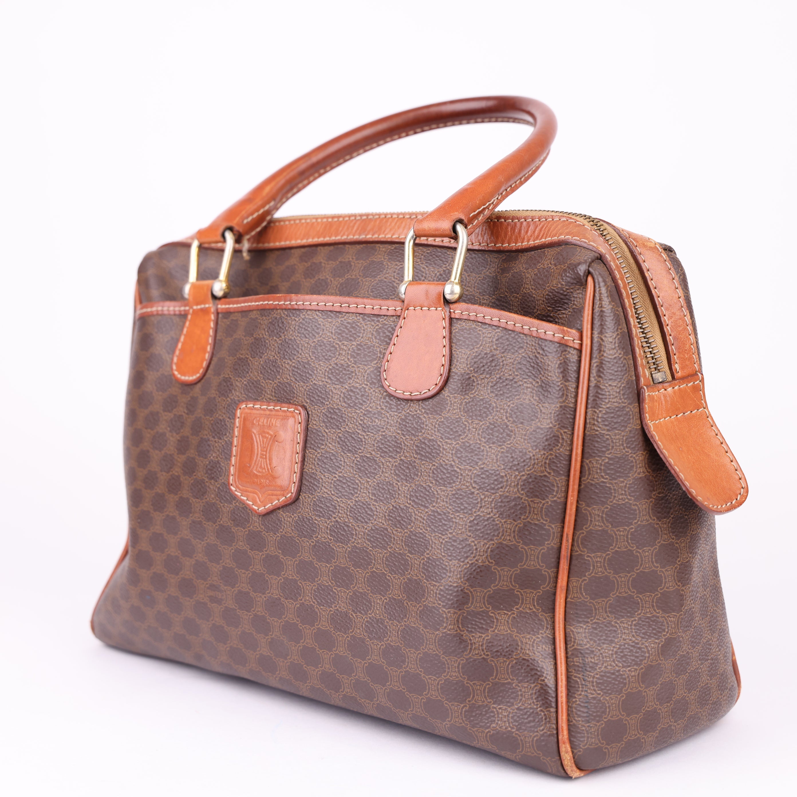 J1705 Celine Macadam Coated Canvas Handbag Brown- Pre Owned