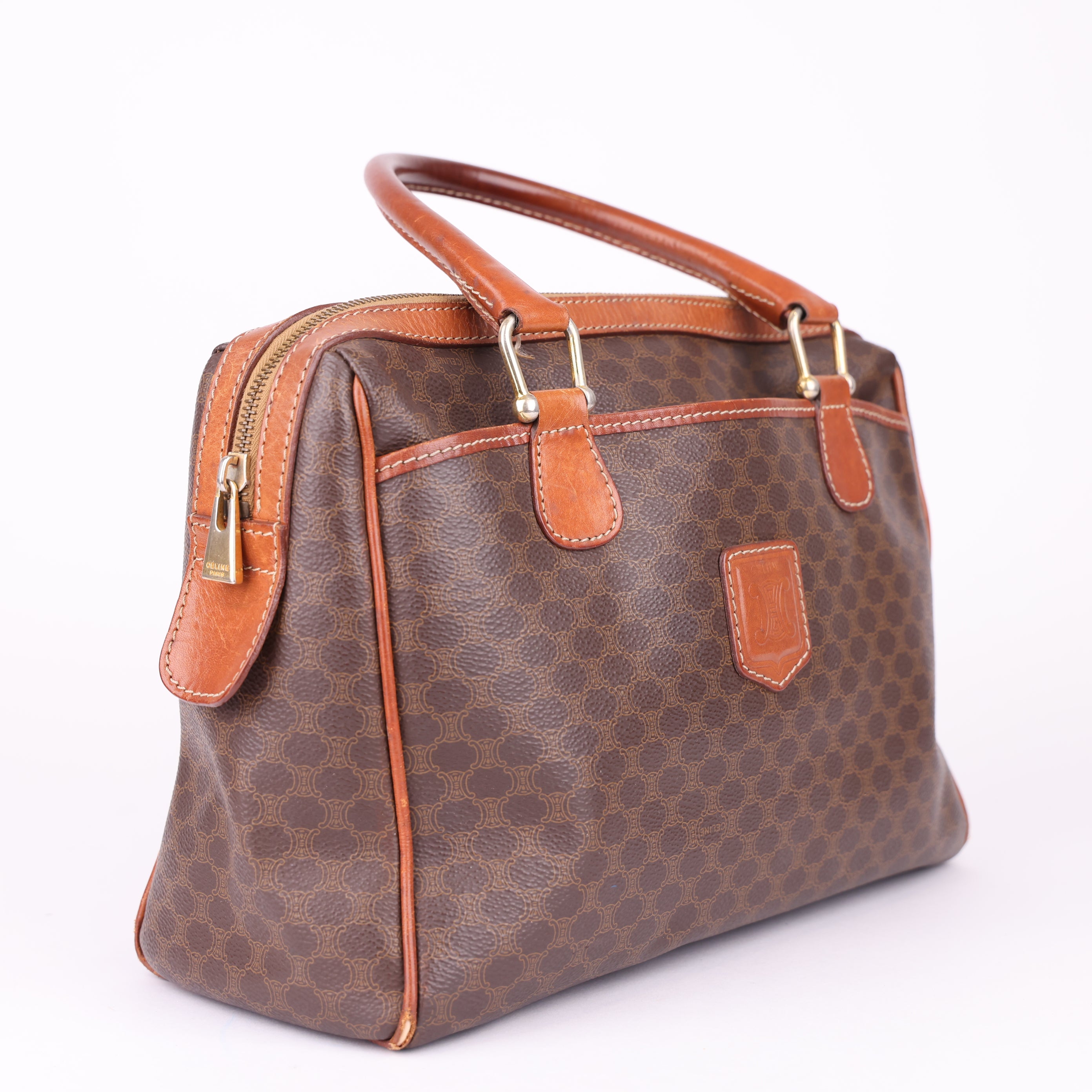 J1705 Celine Macadam Coated Canvas Handbag Brown- Pre Owned