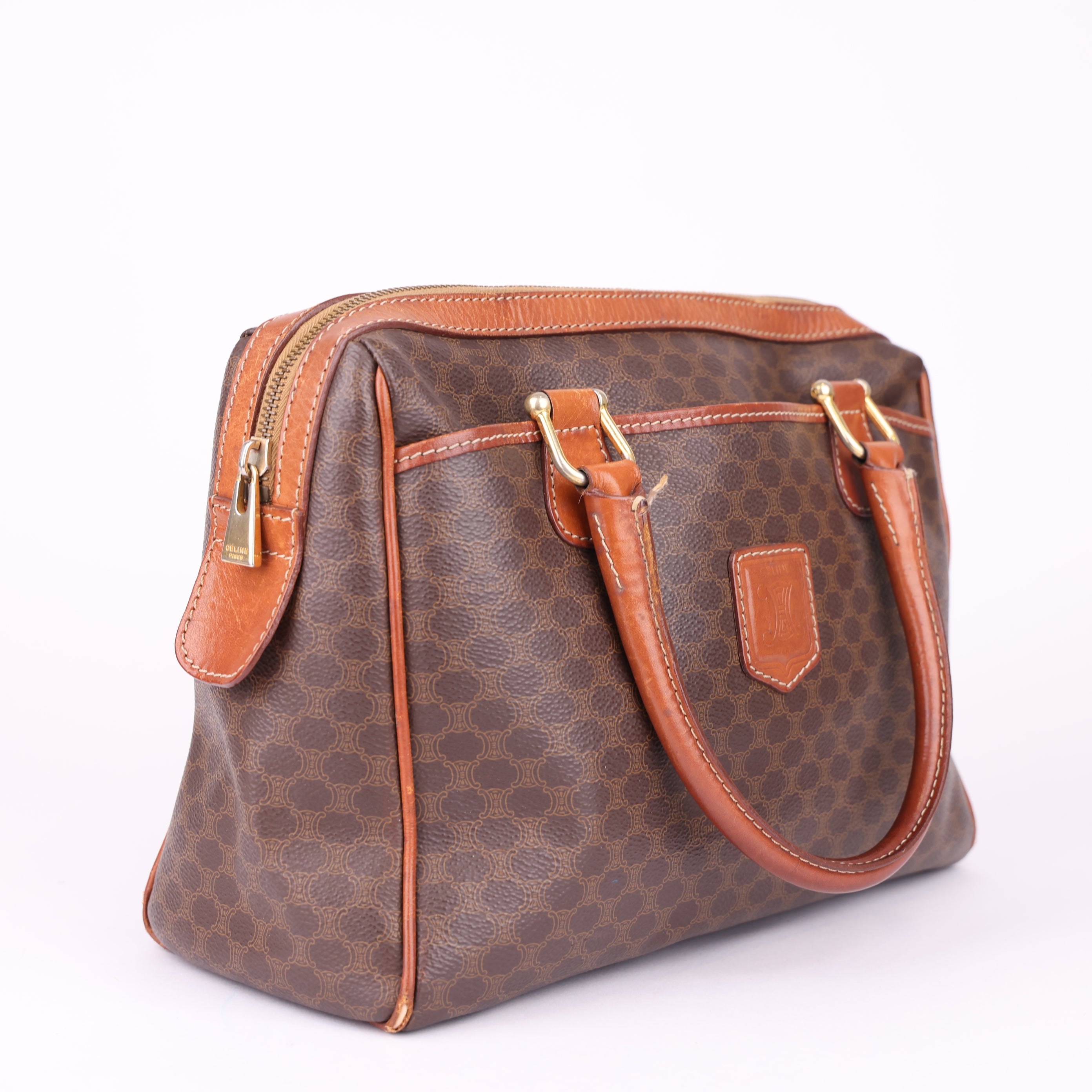 J1705 Celine Macadam Coated Canvas Handbag Brown- Pre Owned