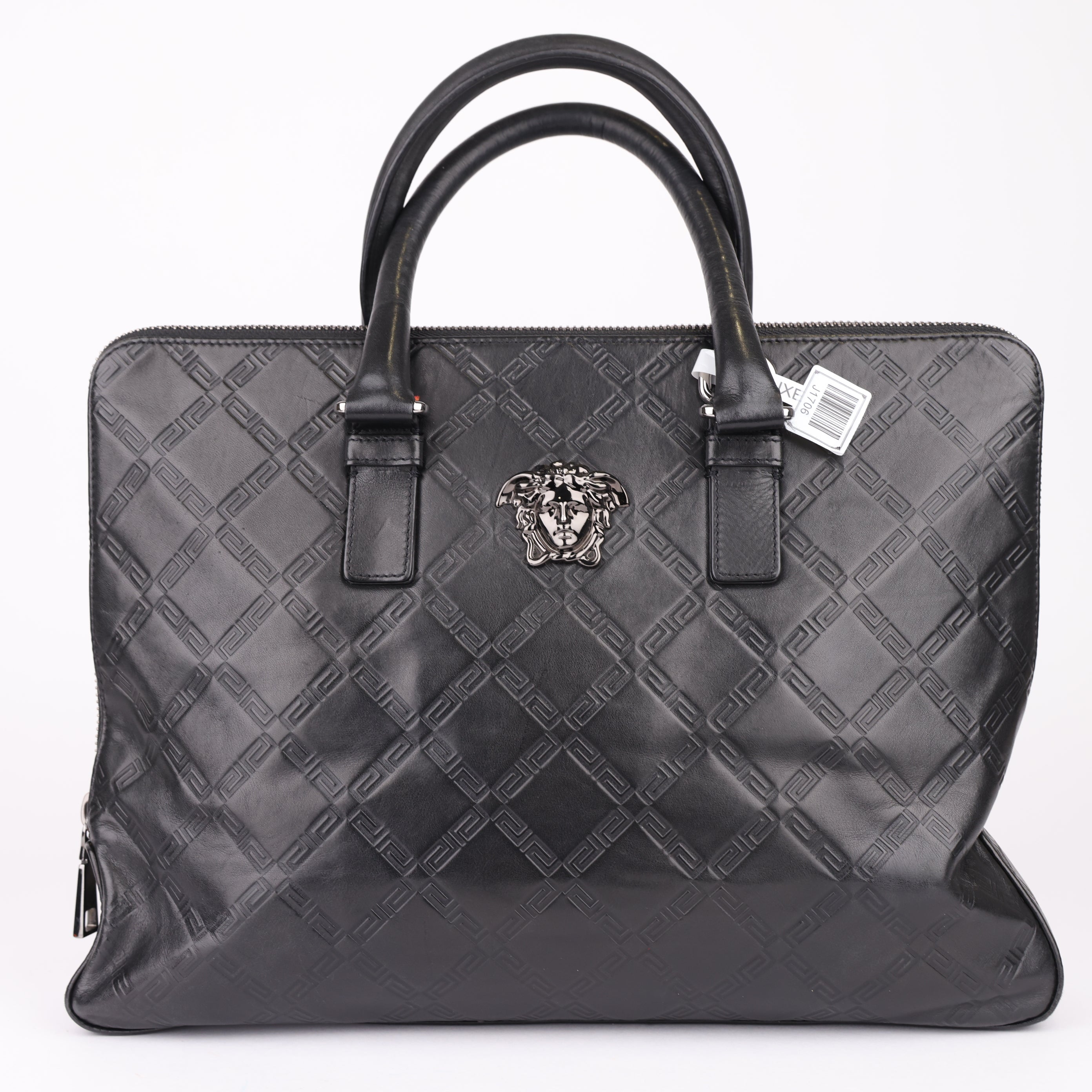 J1706 Versace Medusa Leather Briefcase Black- Pre Owned