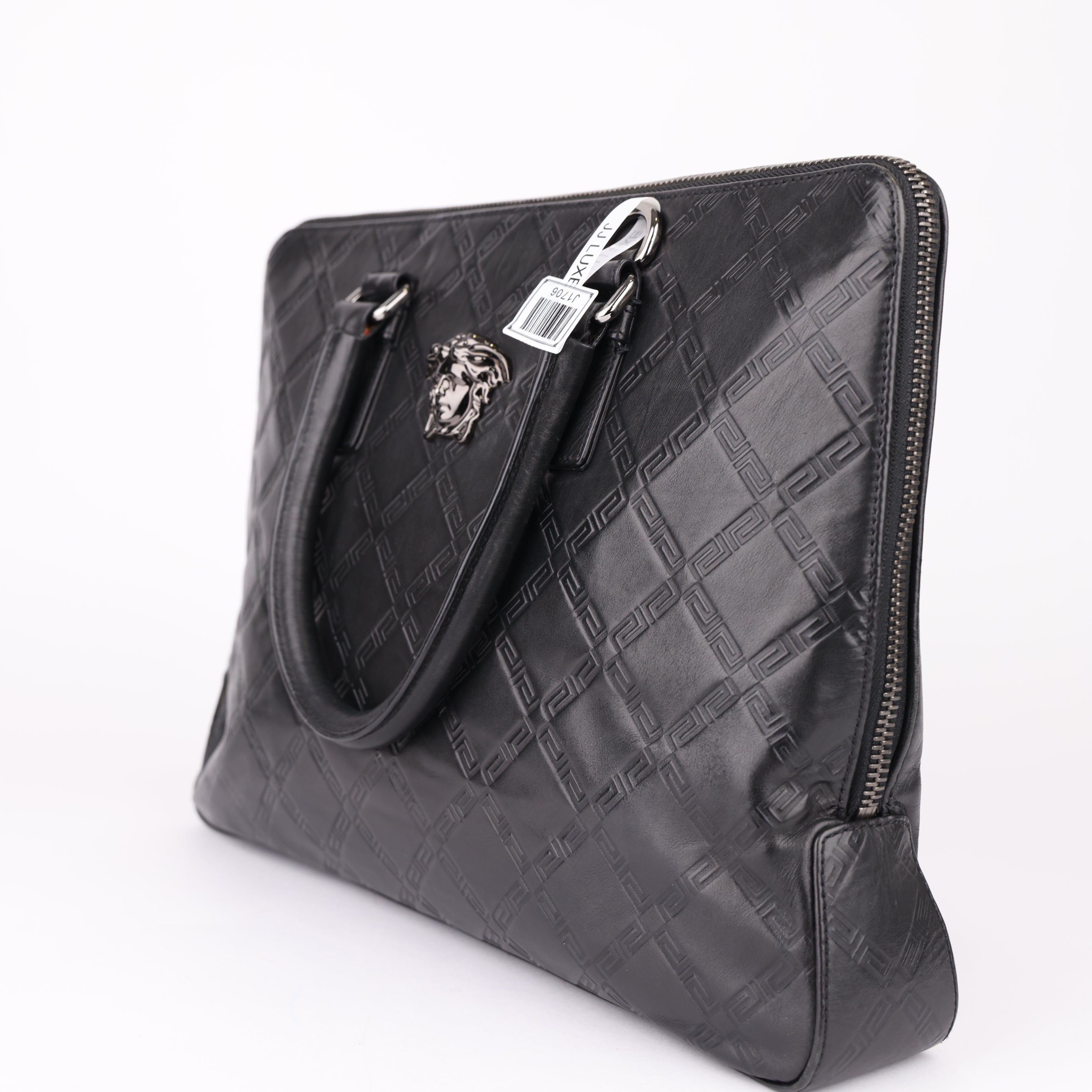 J1706 Versace Medusa Leather Briefcase Black- Pre Owned