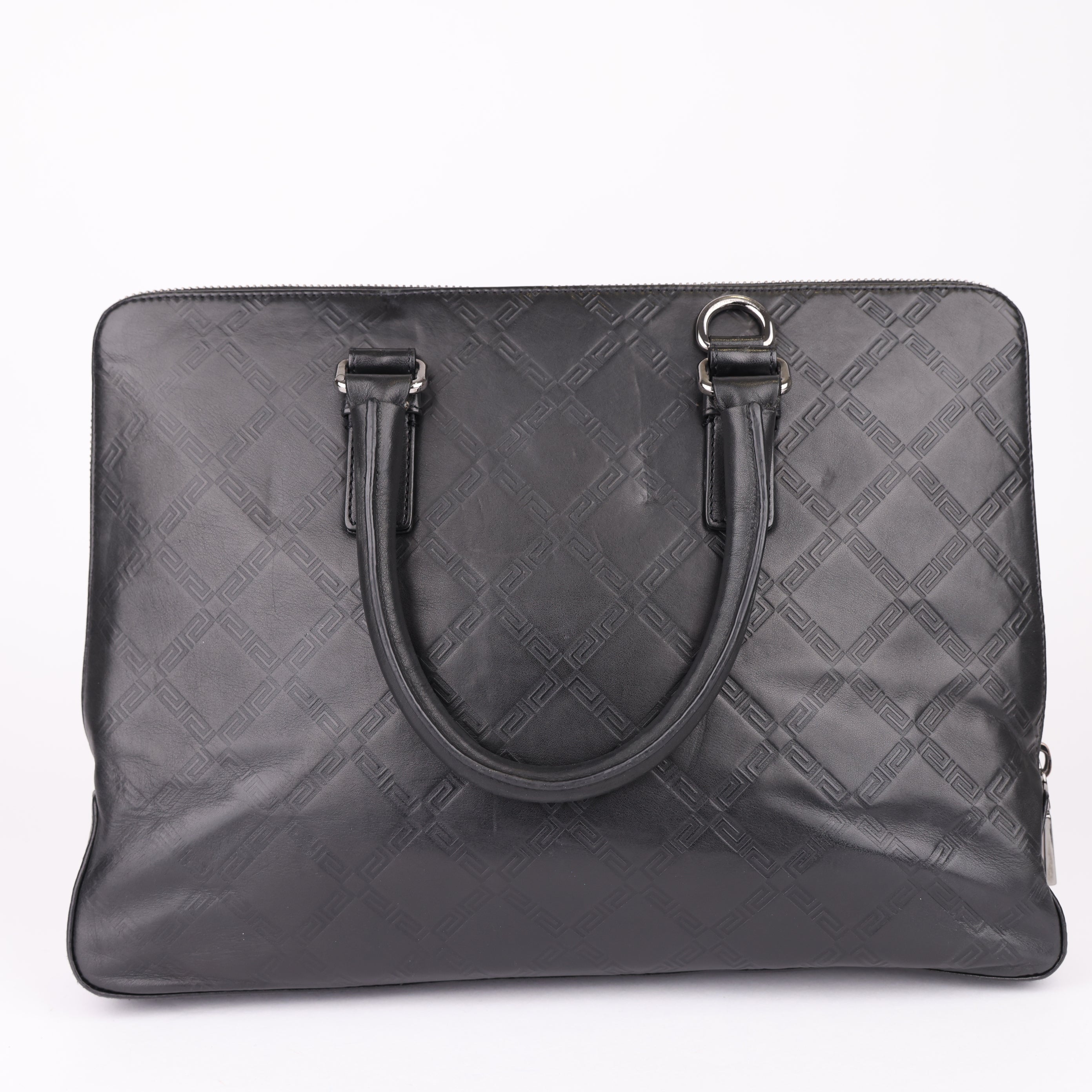 J1706 Versace Medusa Leather Briefcase Black- Pre Owned
