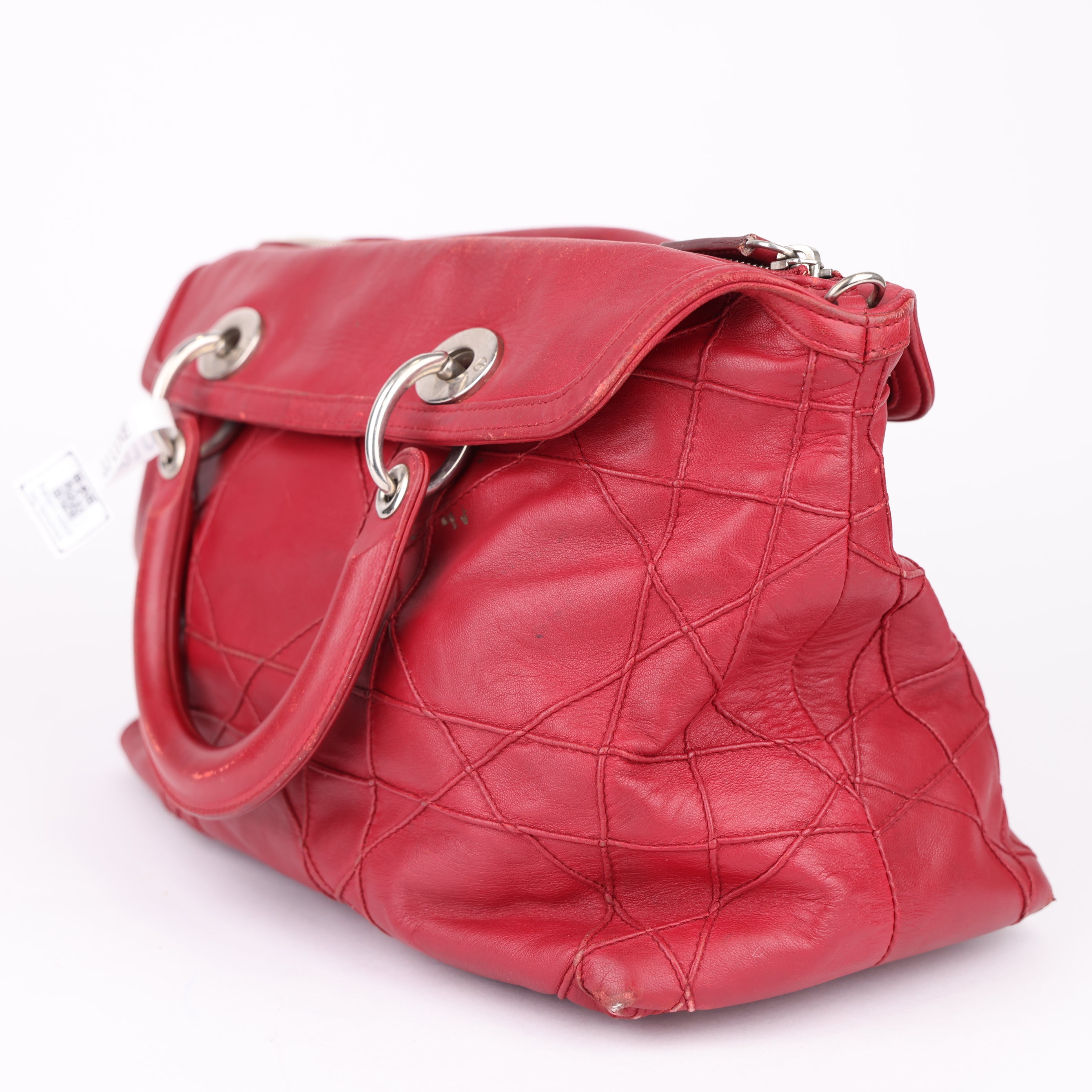J1704 Christian Dior Dark Pink Cannage Quilted Lambskin Shoulder Bag- Pre Owned