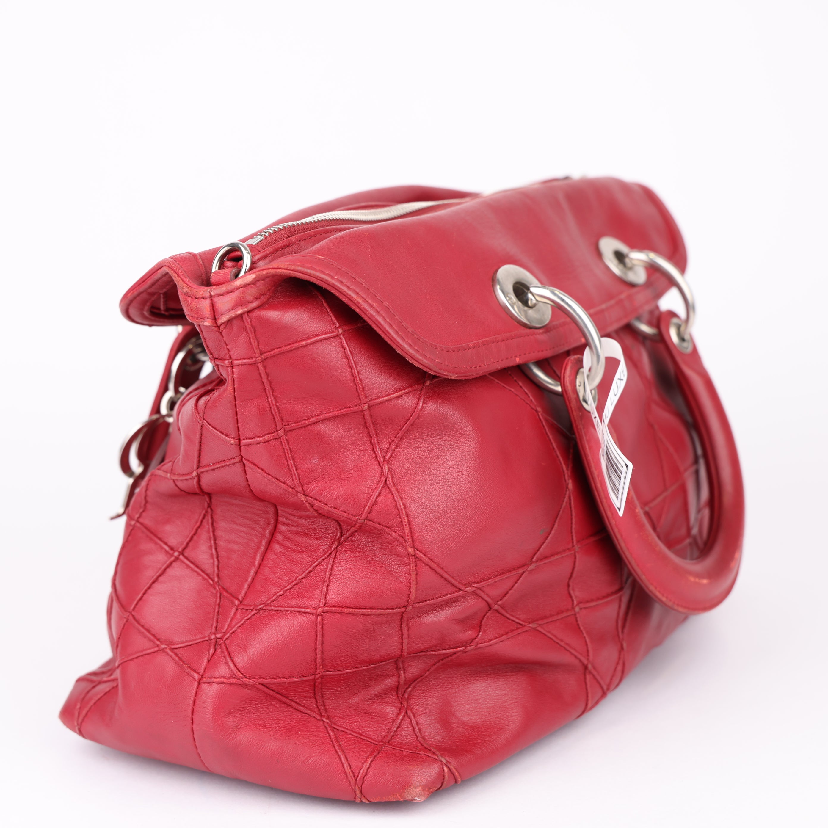 J1704 Christian Dior Dark Pink Cannage Quilted Lambskin Shoulder Bag- Pre Owned