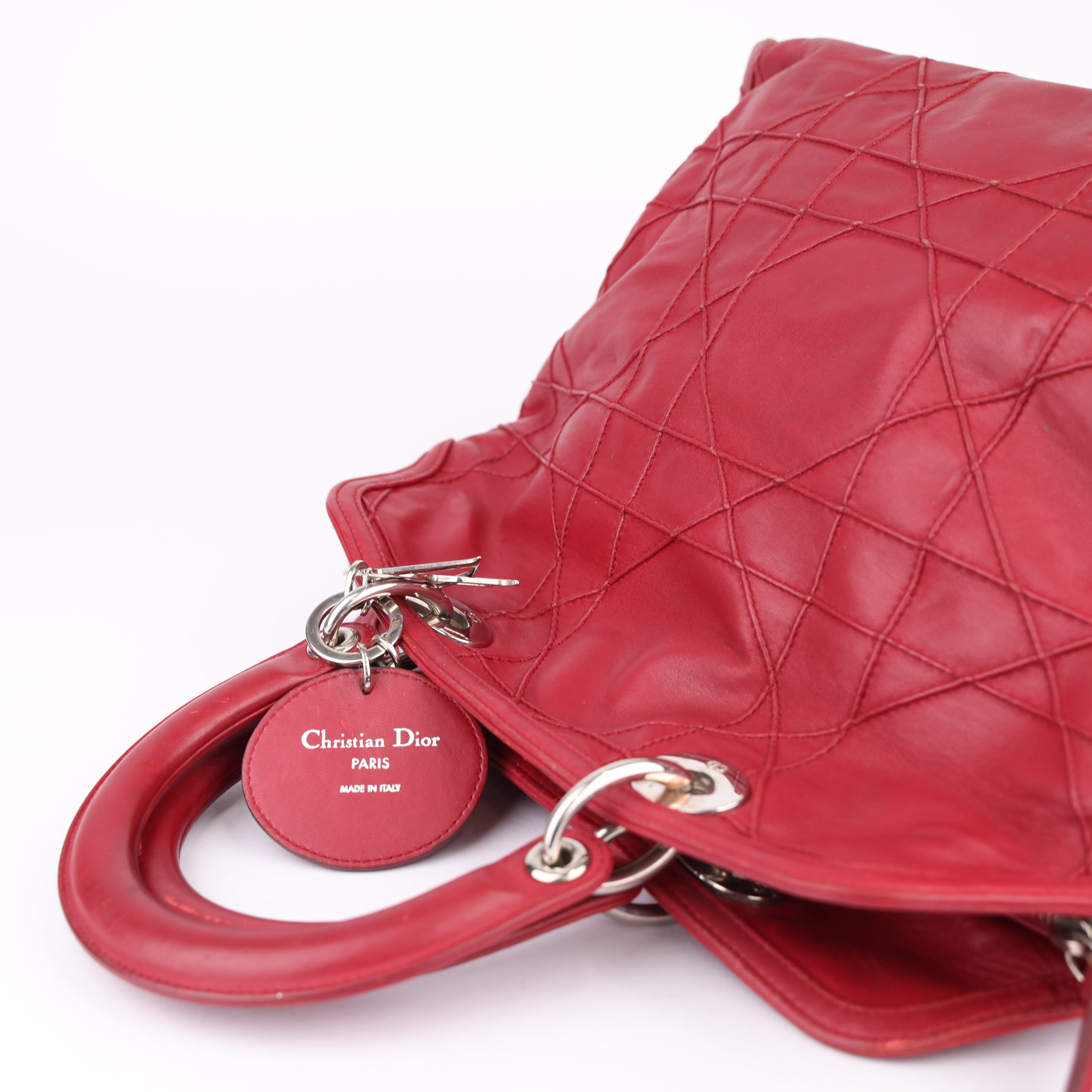 J1704 Christian Dior Dark Pink Cannage Quilted Lambskin Shoulder Bag- Pre Owned