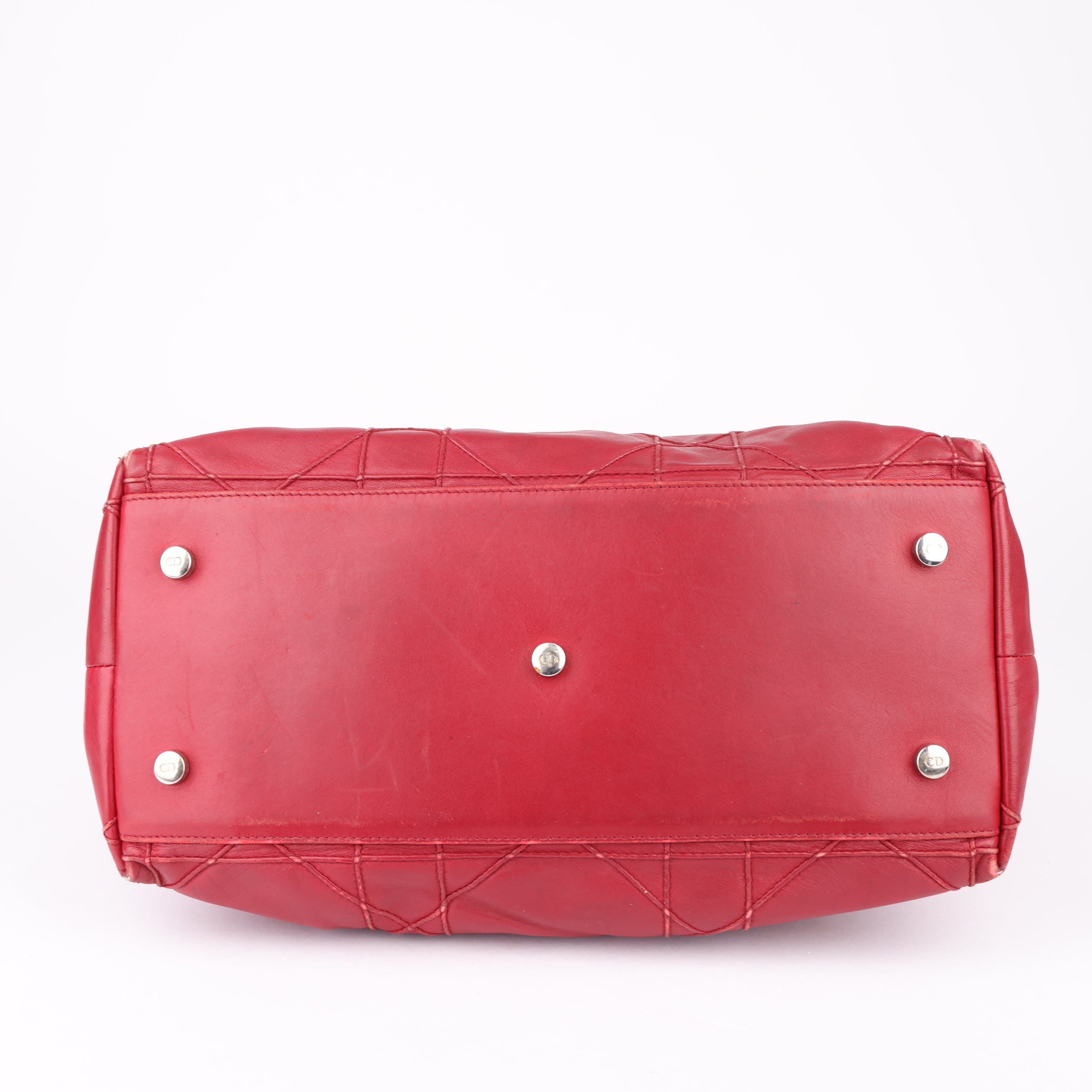 J1704 Christian Dior Dark Pink Cannage Quilted Lambskin Shoulder Bag- Pre Owned
