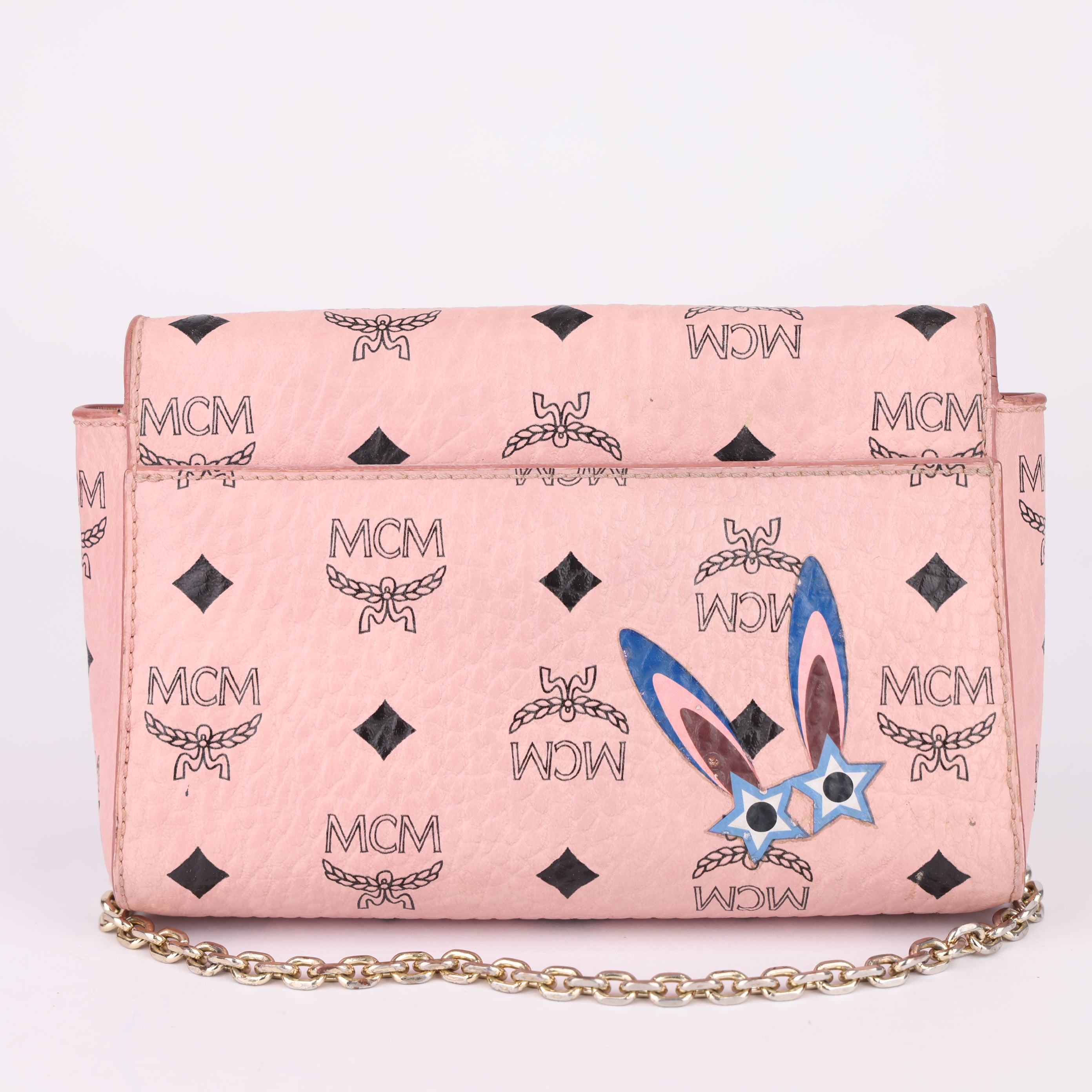 J1710 MCM Pink PVC Millie Rabbit Ear Flap-Opening Shoulder Bag- Pre Owned