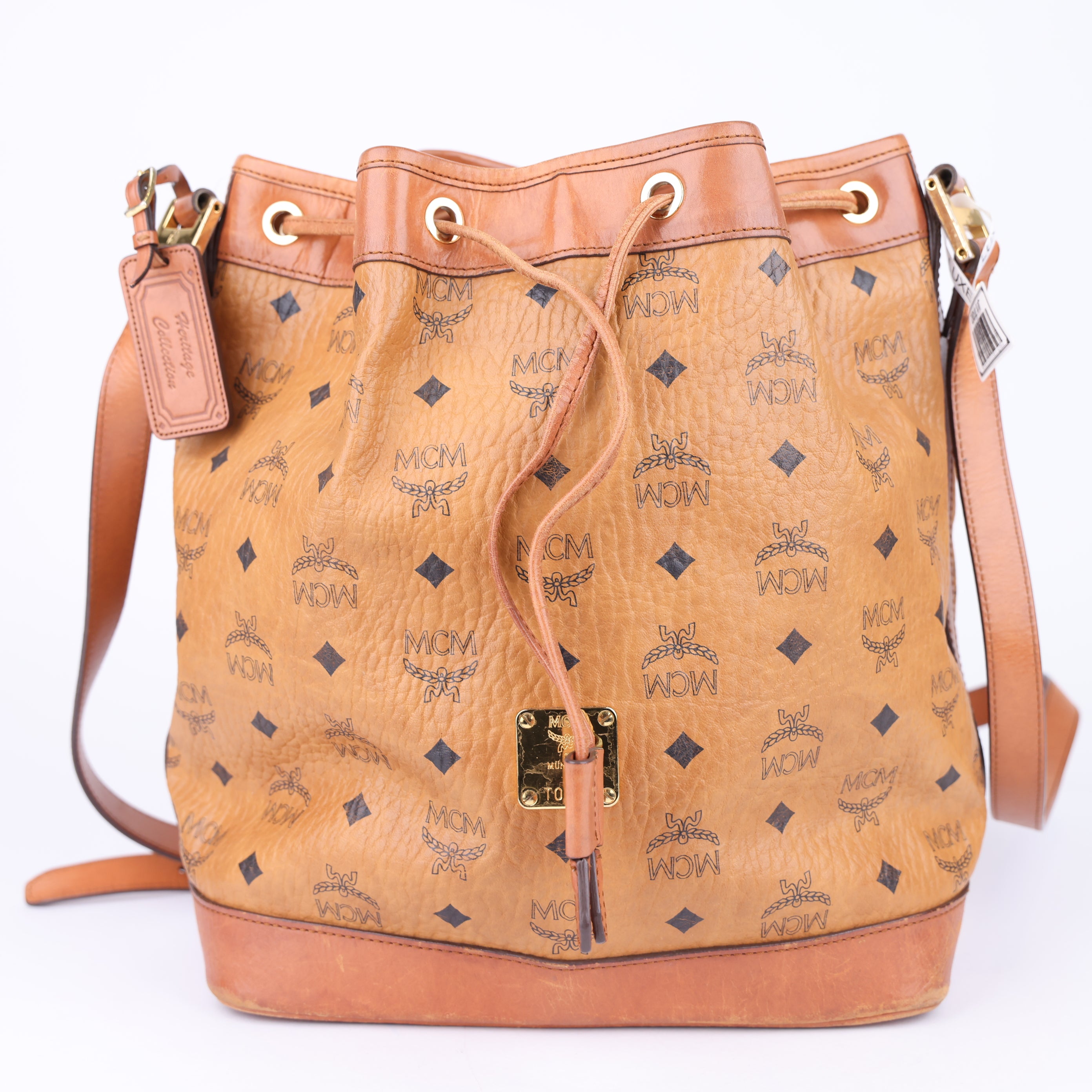 J1702 MCM Cognac Visetos Coated Canvas Bucket Bag- Pre Owned