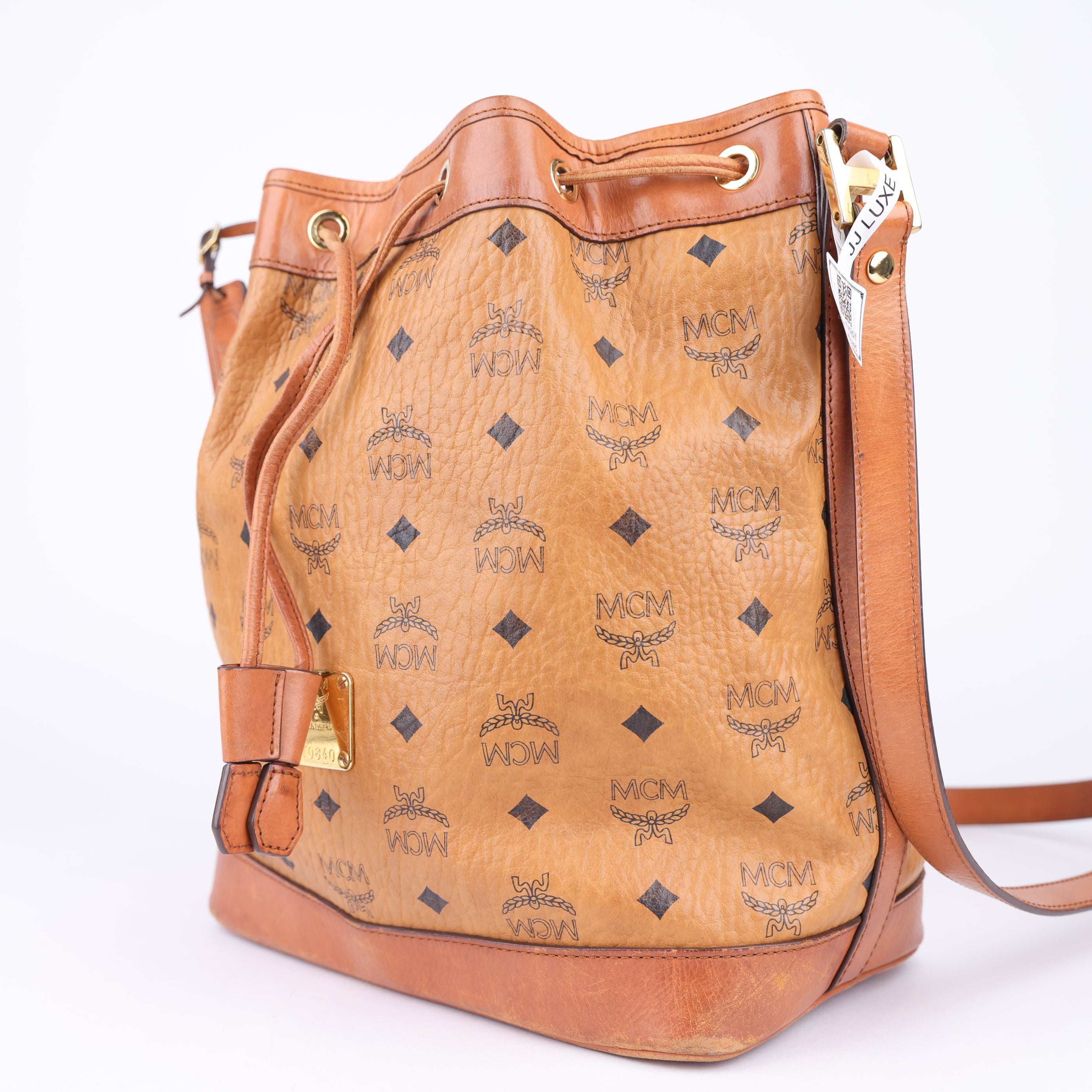 J1702 MCM Cognac Visetos Coated Canvas Bucket Bag- Pre Owned