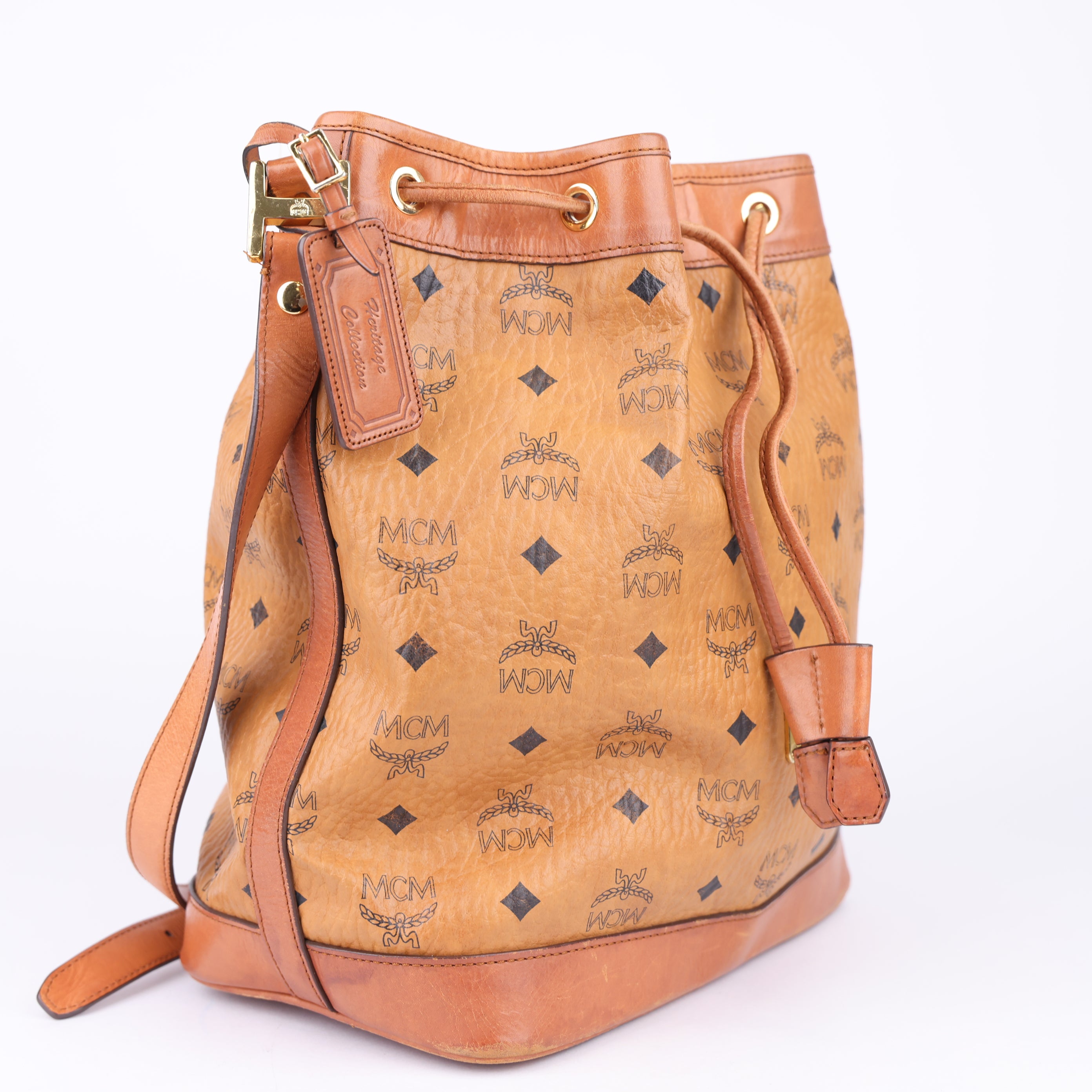 J1702 MCM Cognac Visetos Coated Canvas Bucket Bag- Pre Owned