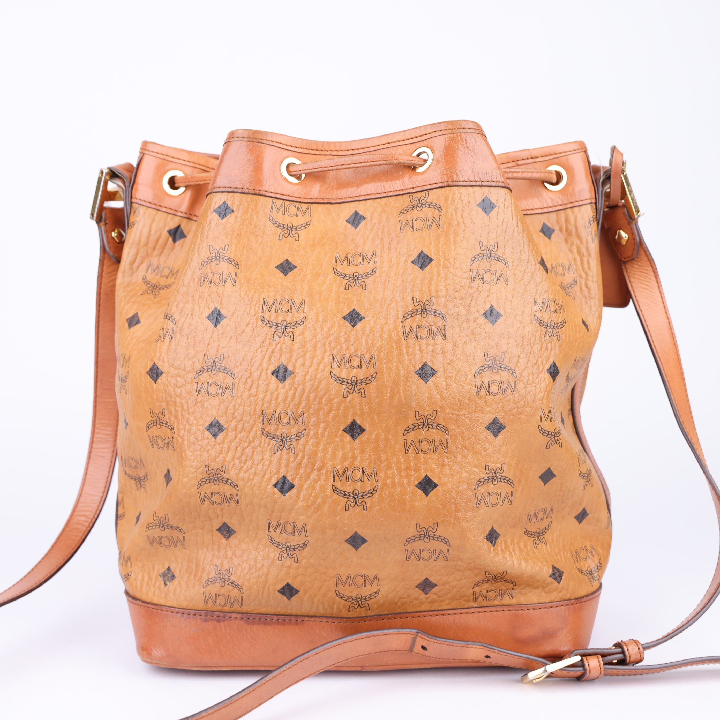 J1702 MCM Cognac Visetos Coated Canvas Bucket Bag- Pre Owned