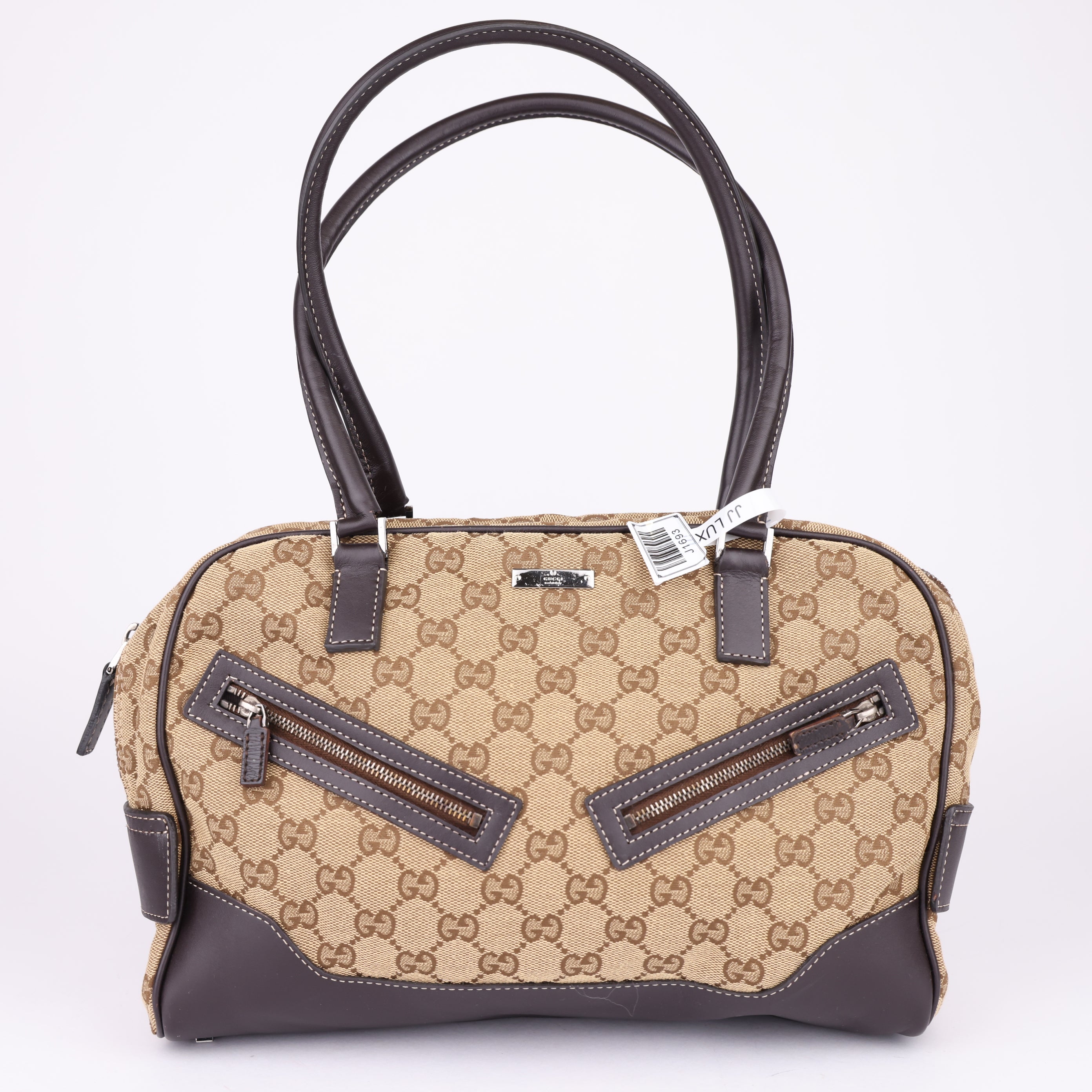 J1693 Gucci Boston Bag Beige GG Embossed - Pre Owned