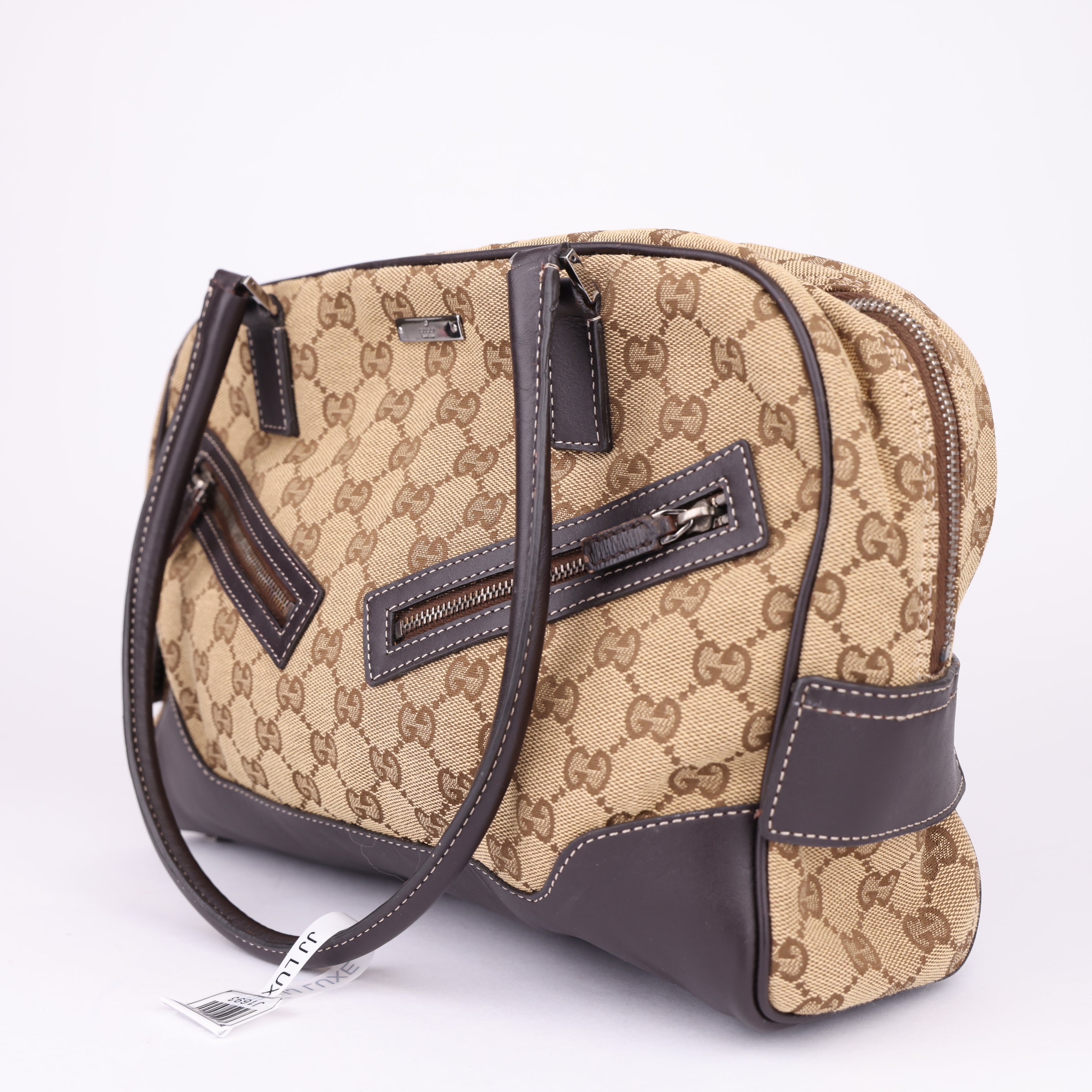 J1693 Gucci Boston Bag Beige GG Embossed - Pre Owned