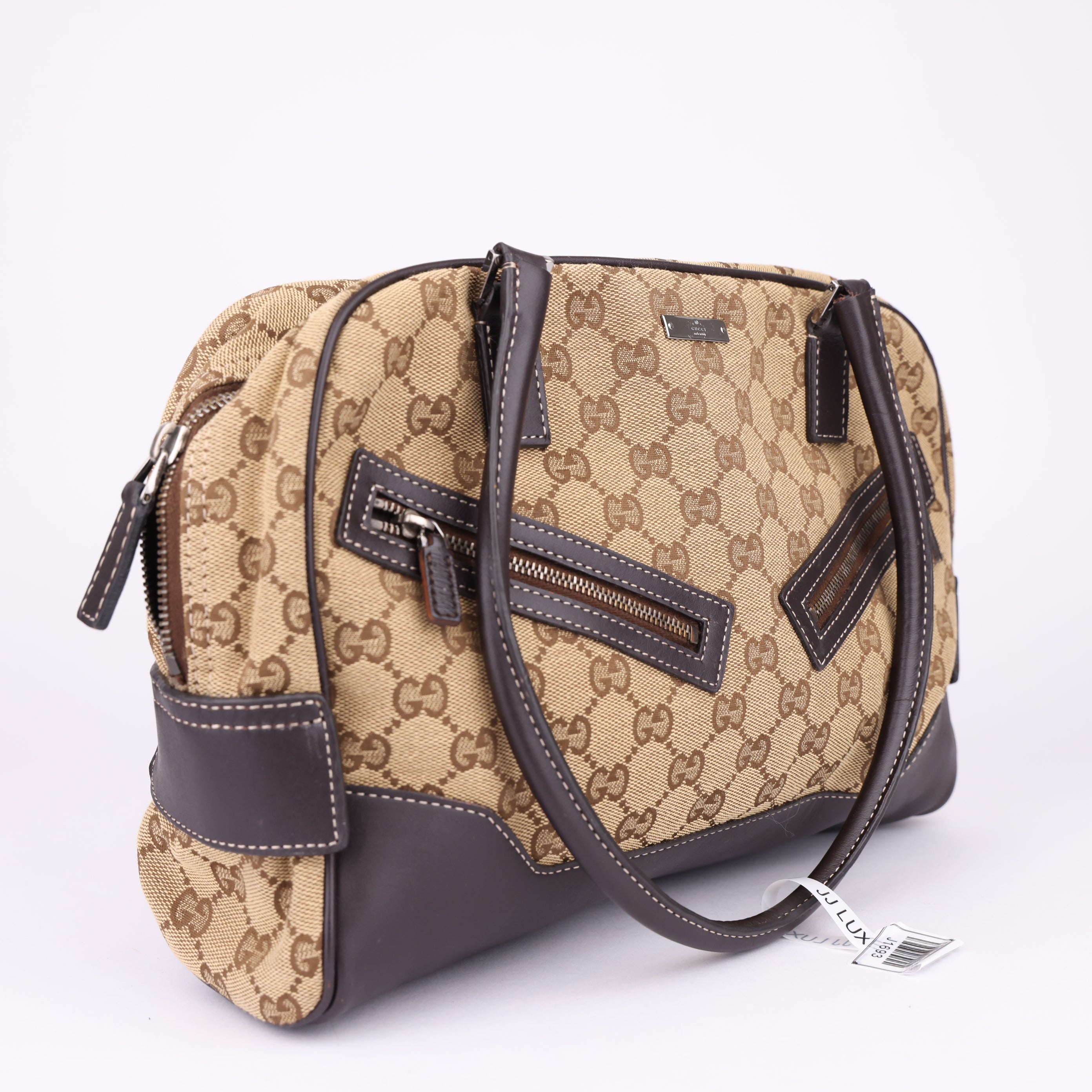 J1693 Gucci Boston Bag Beige GG Embossed - Pre Owned