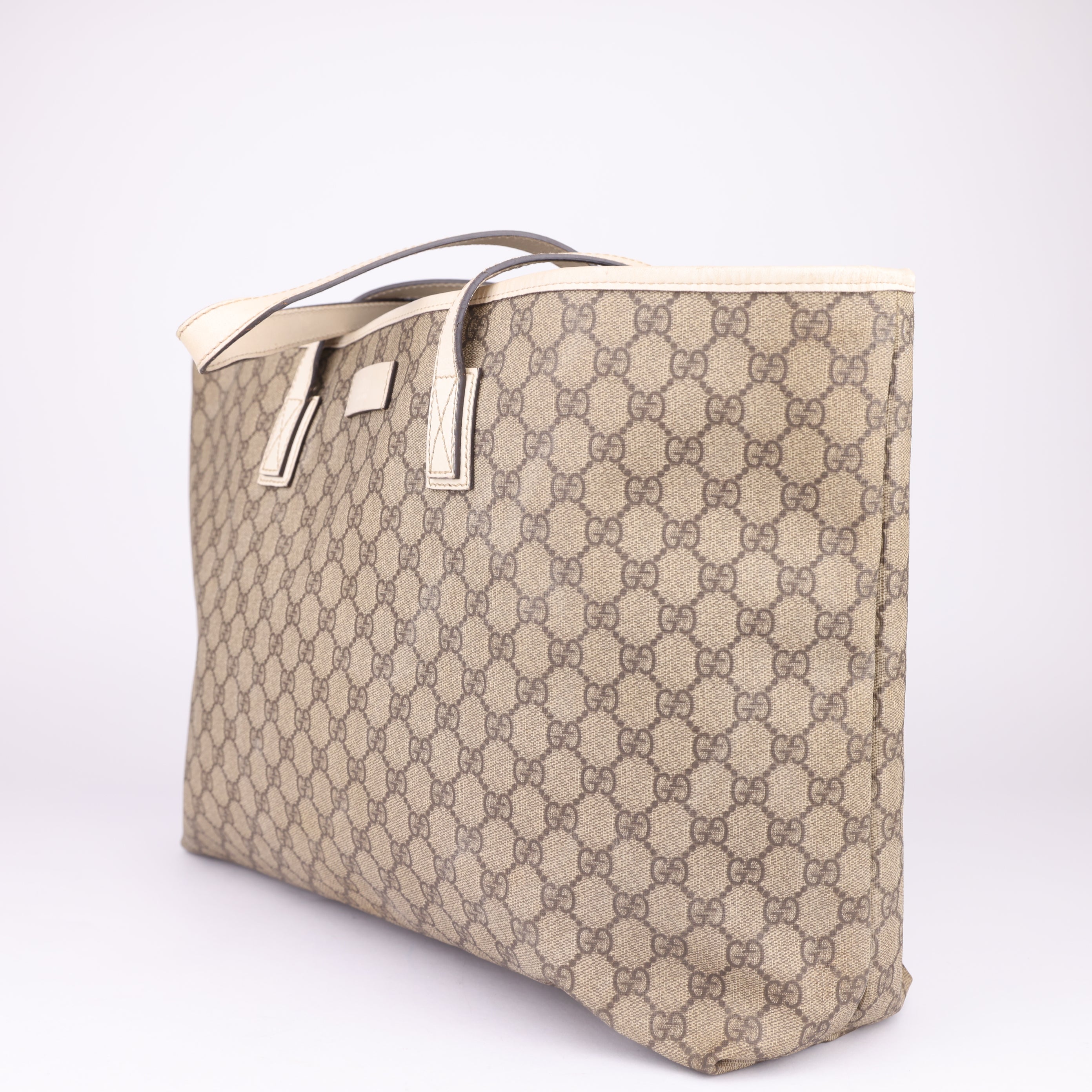 J1659 Gucci White GG Supreme Tote Bag Beige Cloth- Pre Owned