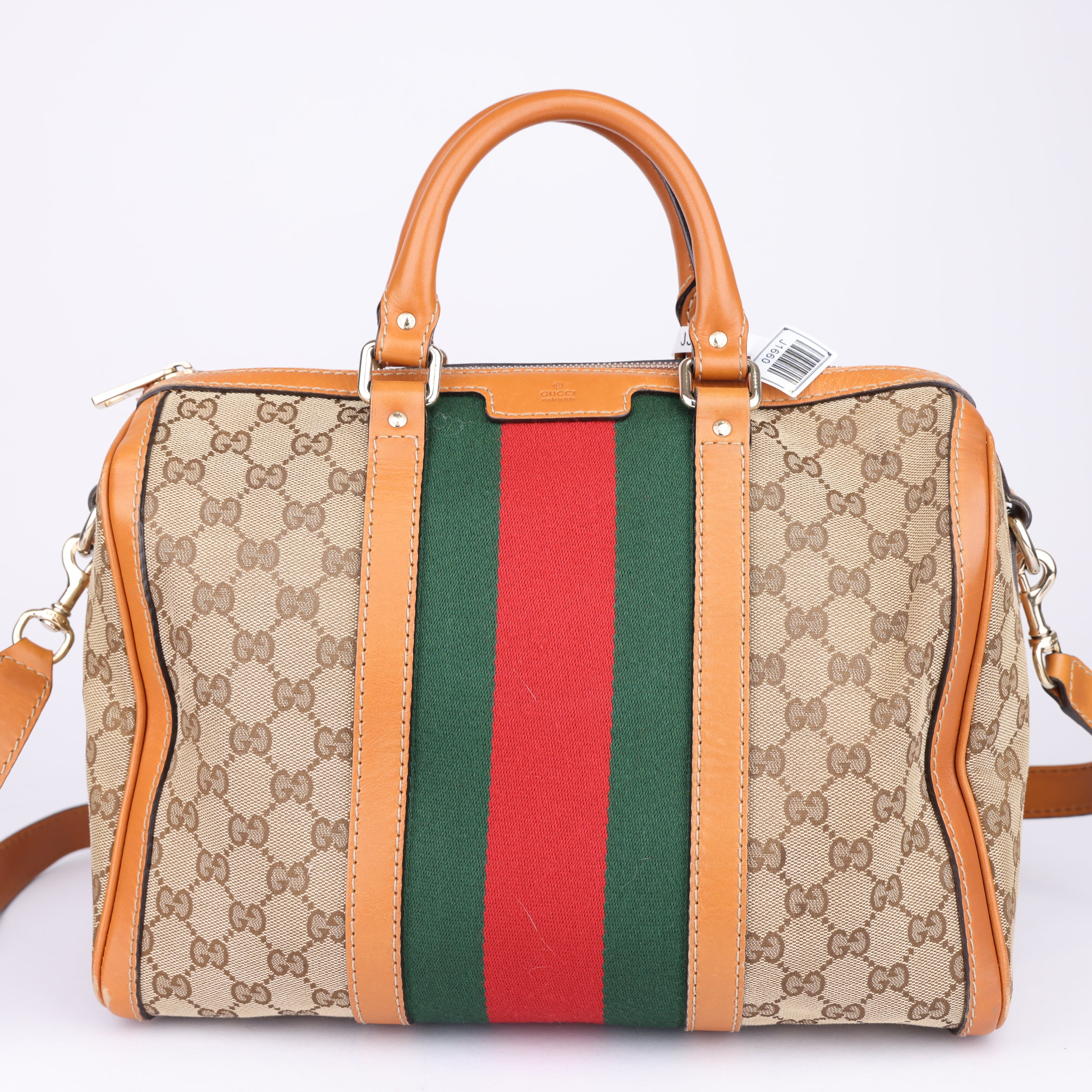 J1660 Gucci Sherry Line Canvas Leather Boston Bag- Pre Owned