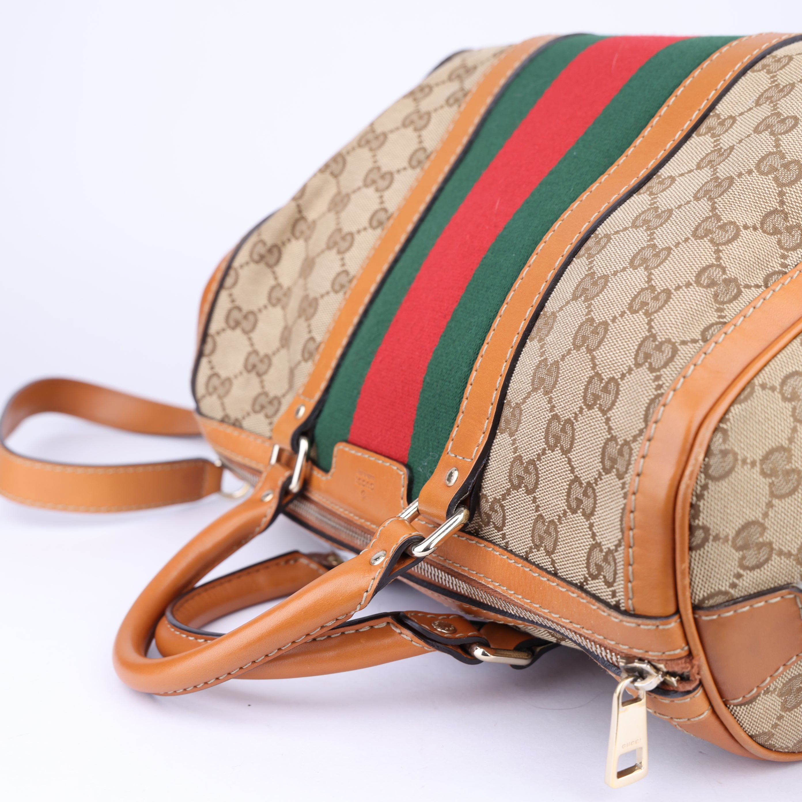 J1660 Gucci Sherry Line Canvas Leather Boston Bag- Pre Owned