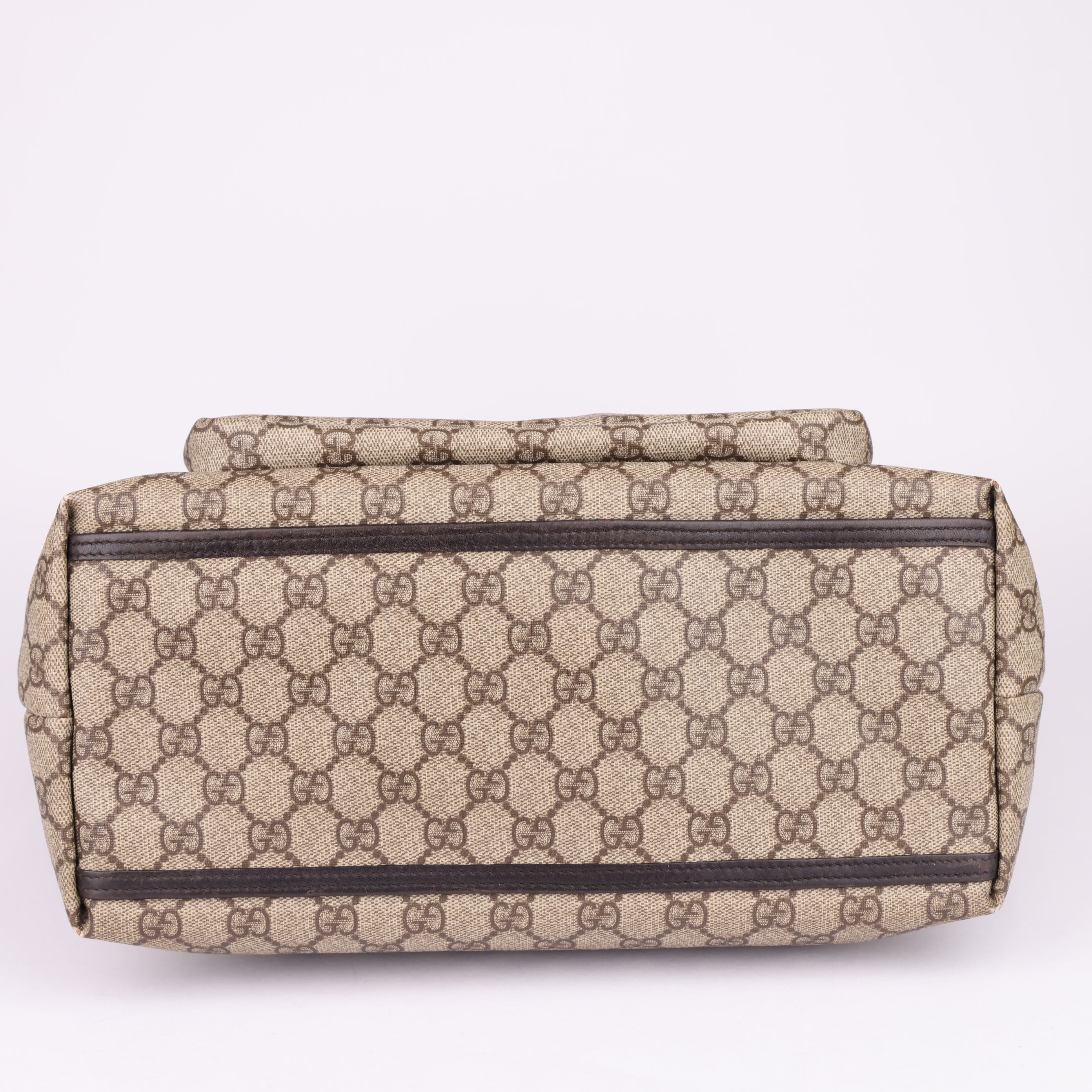 J1669 Gucci Brown GG Supreme Tote Bag Beige Dark brown Leather- Pre Owned