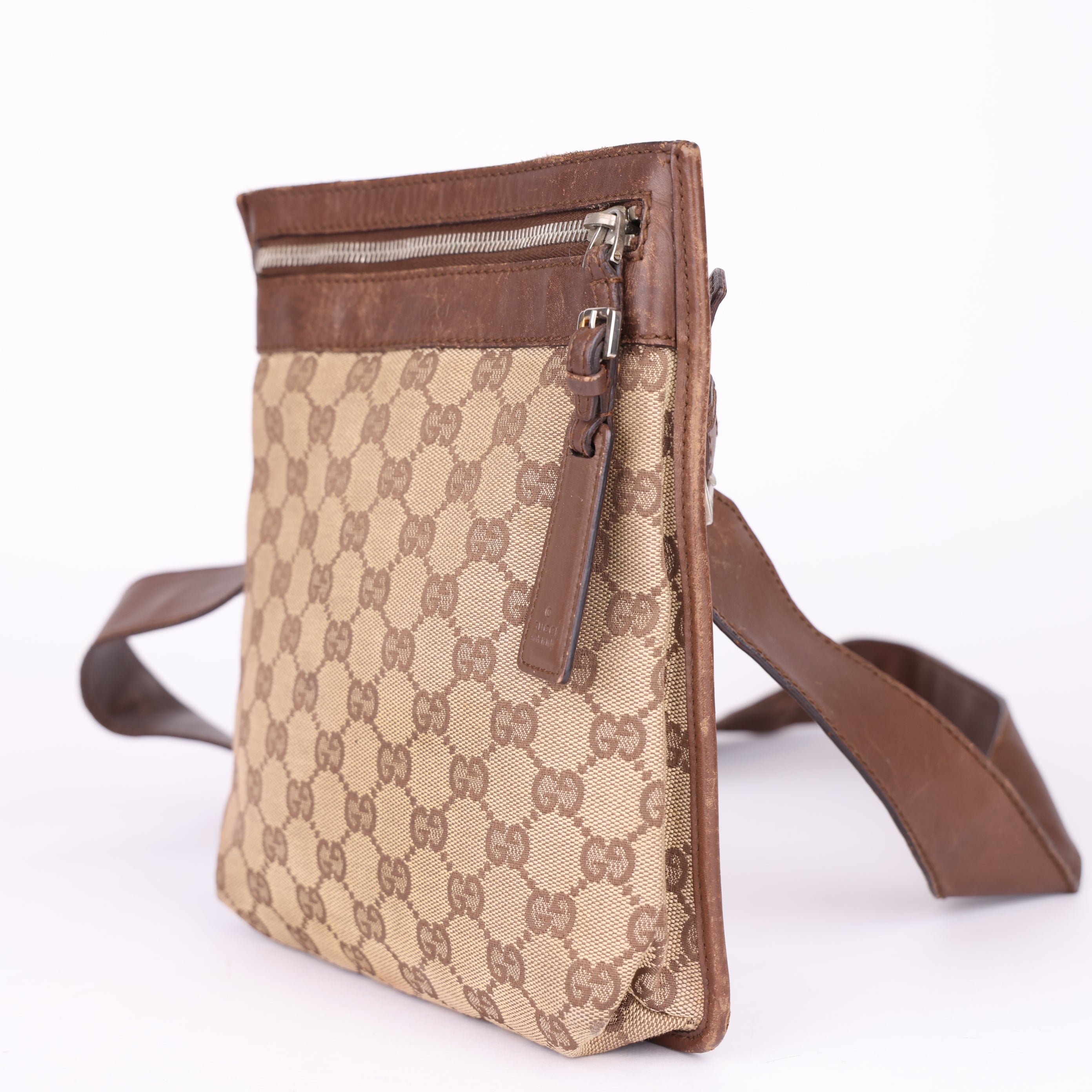 J1671 GUCCI GG Canvas Shoulder Bag Brown- Pre Owned