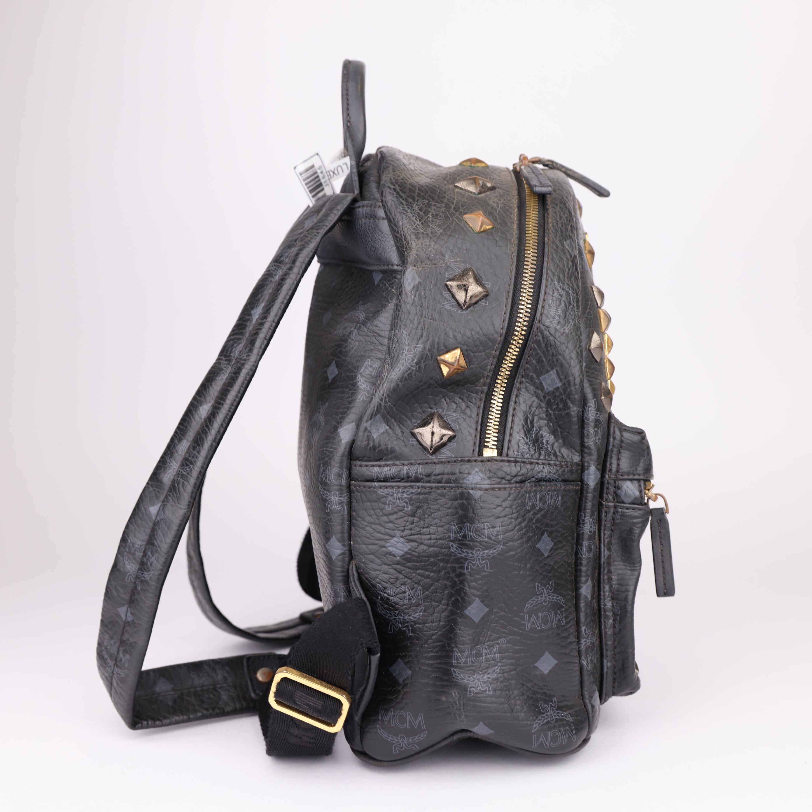 J1645 MCM Stark Side Stud Silver x Gold Hardware Backpack Rucksack- Pre Owned
