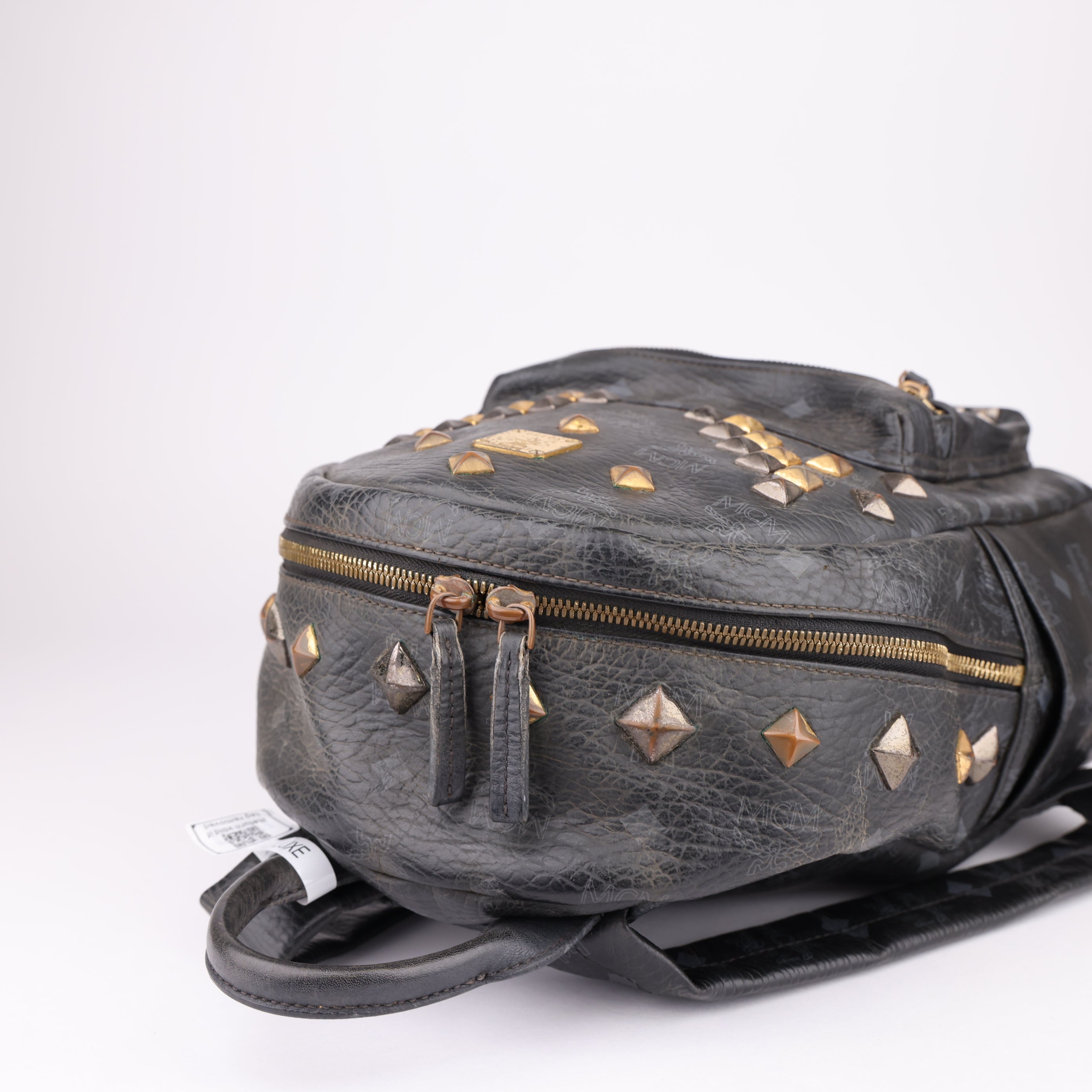 J1645 MCM Stark Side Stud Silver x Gold Hardware Backpack Rucksack- Pre Owned