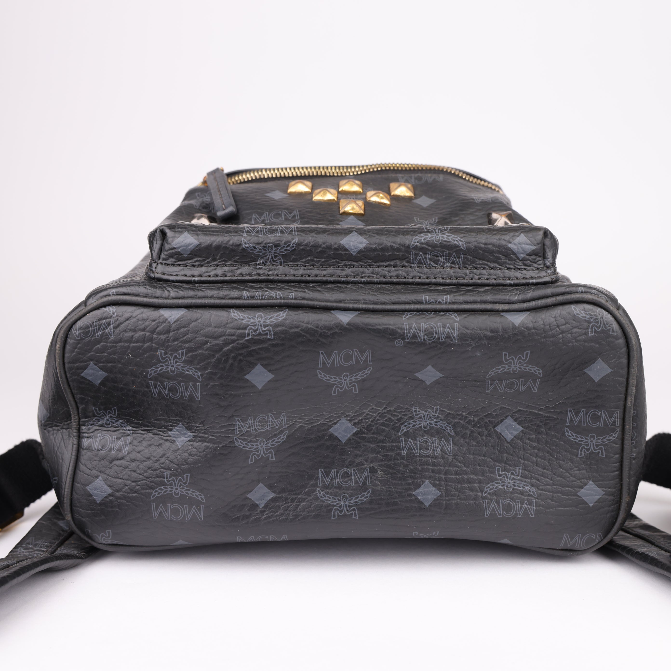 J1645 MCM Stark Side Stud Silver x Gold Hardware Backpack Rucksack- Pre Owned