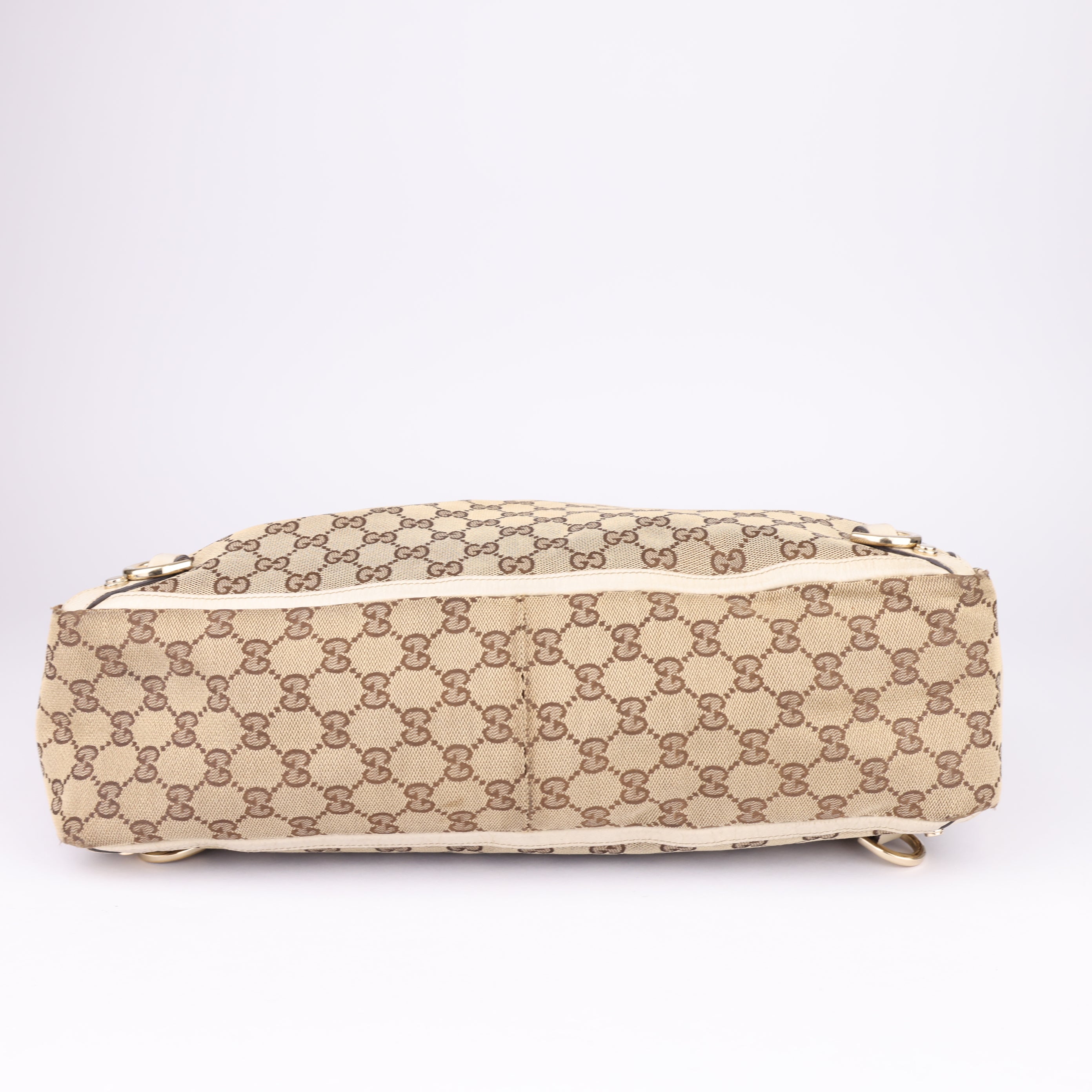 J1652 Gucci Canvas Abbey D-Ring Large Tote White- Pre Owned