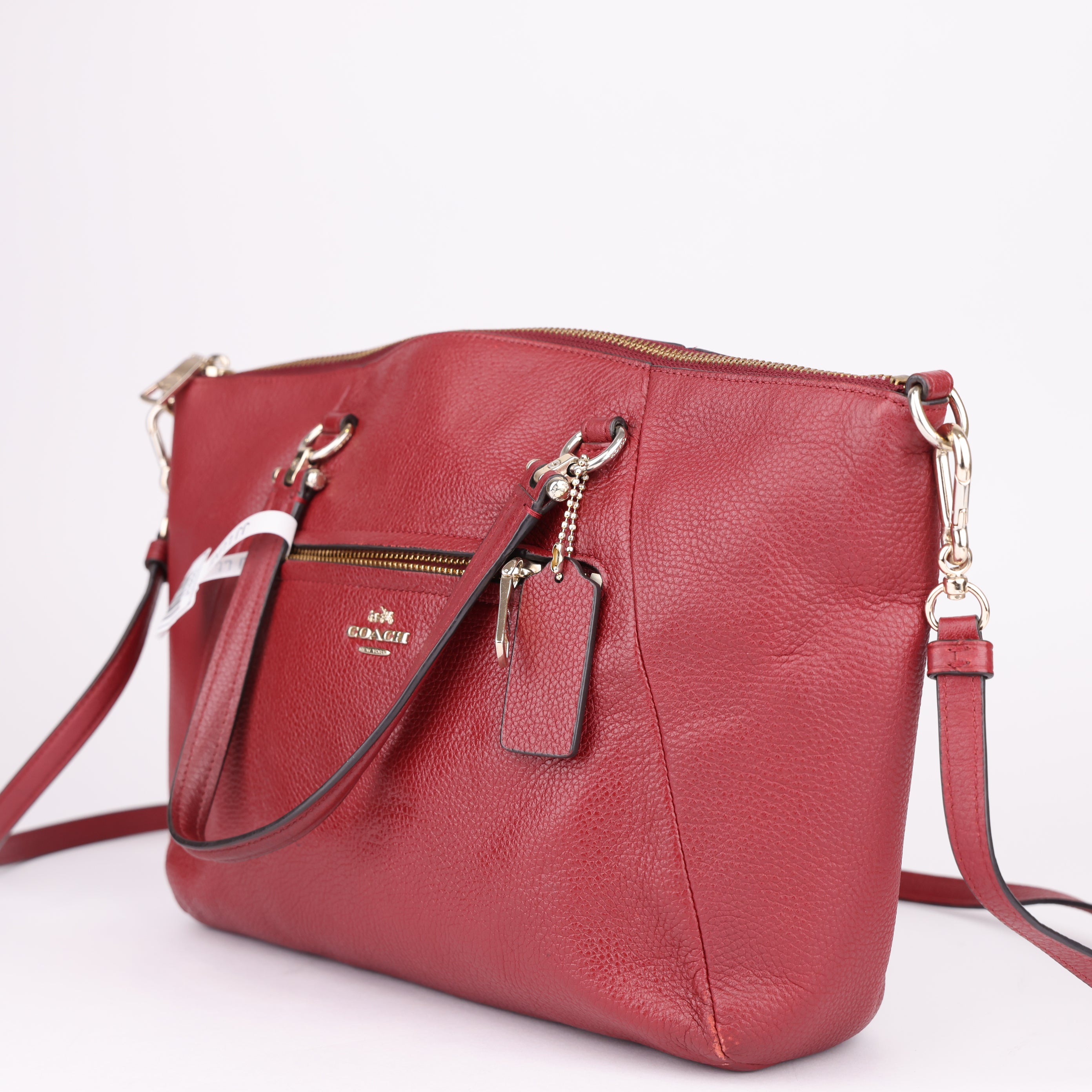 J1650 Coach Red Pebbled Leather Satchel Bag- Pre Owned