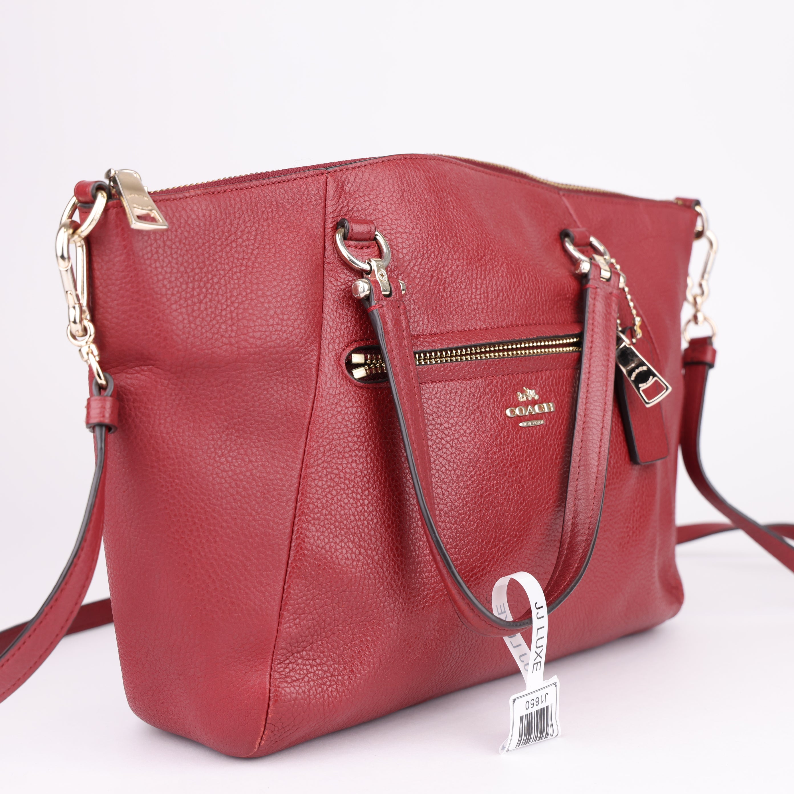 J1650 Coach Red Pebbled Leather Satchel Bag- Pre Owned