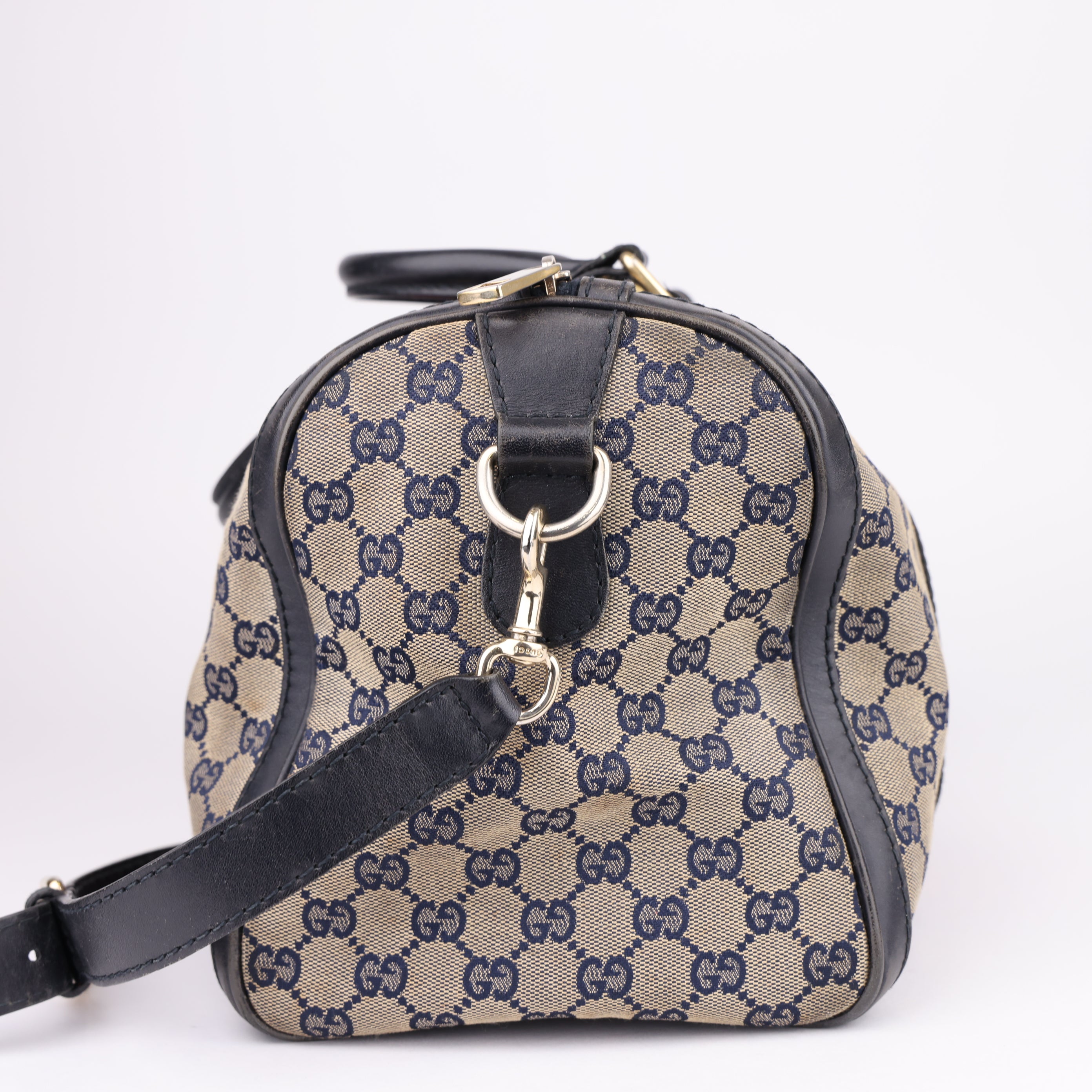 J1649 Gucci GG Supreme Web Detail Boston Bag- Pre Owned