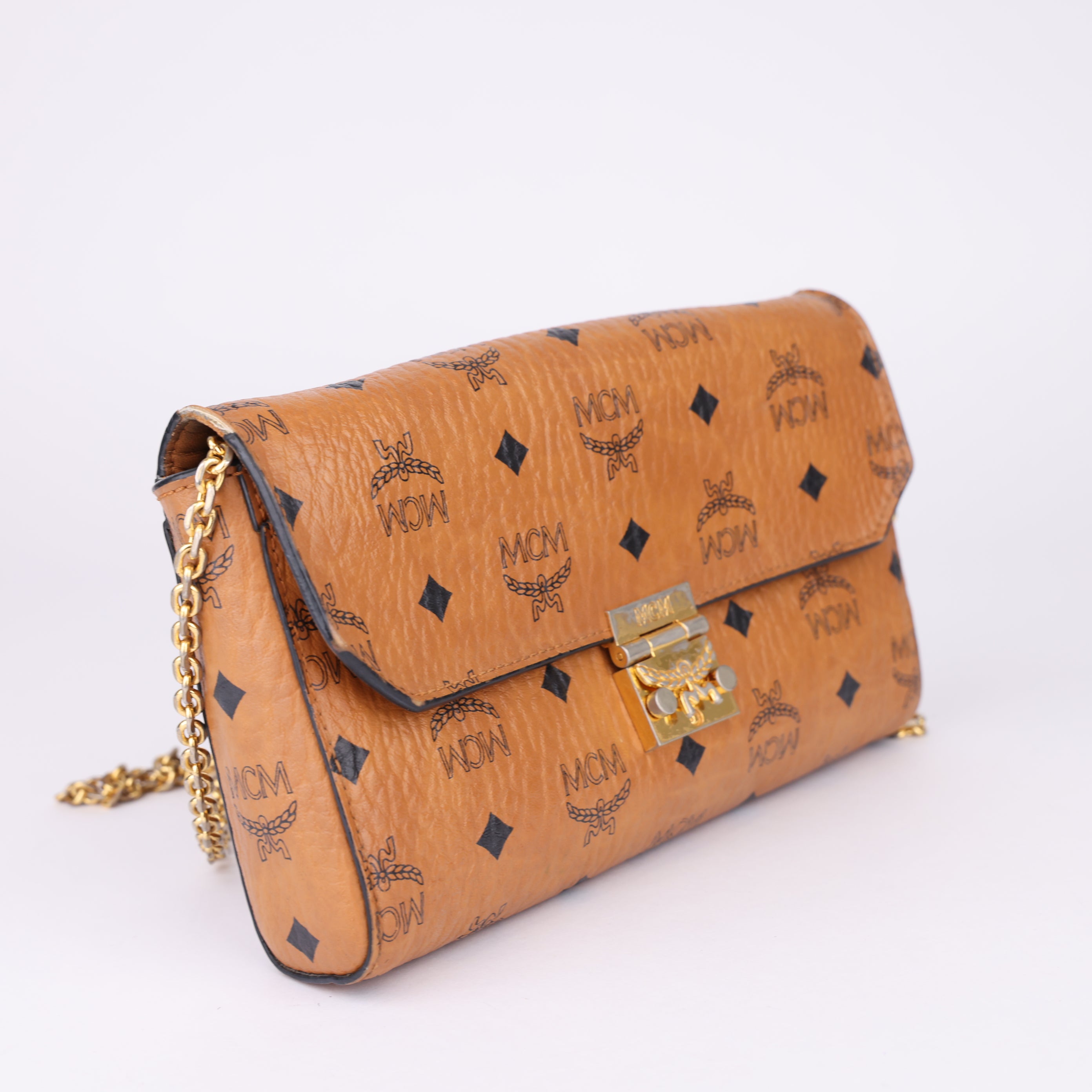 J1641  MCM Leather Printed Shoulder Bag- Pre Owned