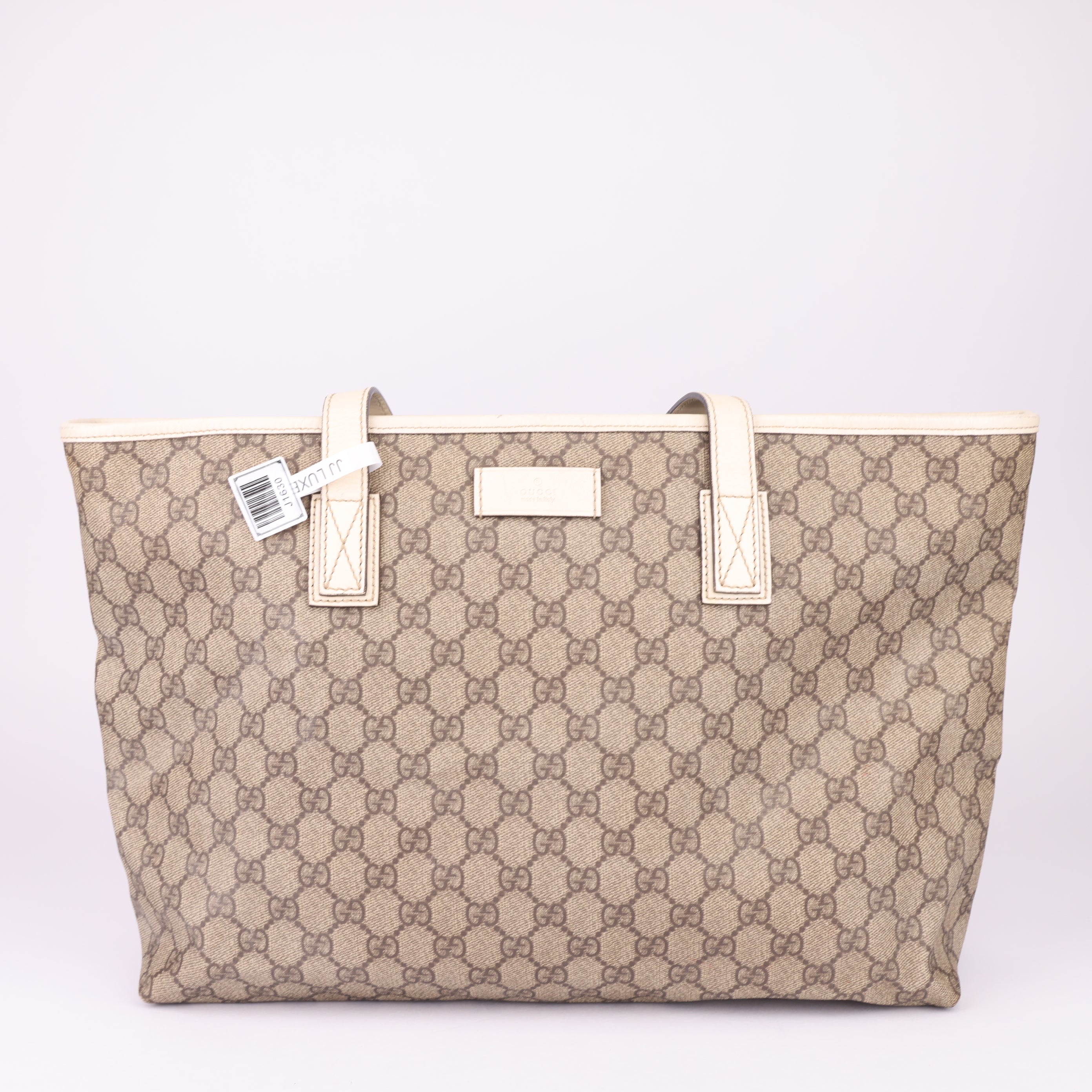 J1630 GUCCI GG Supreme Tote Bag PVC Leather Beige- Pre Owned
