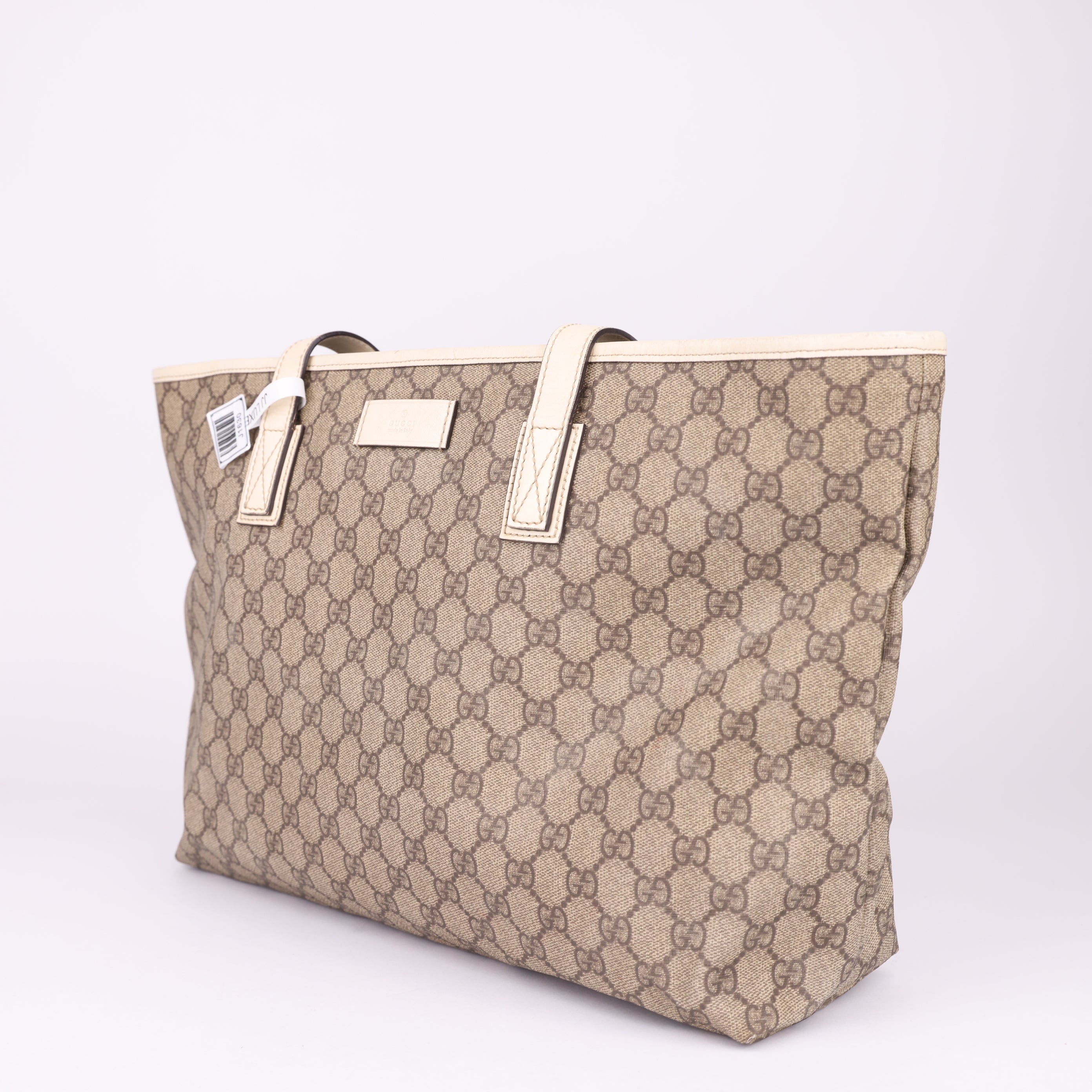 J1630 GUCCI GG Supreme Tote Bag PVC Leather Beige- Pre Owned