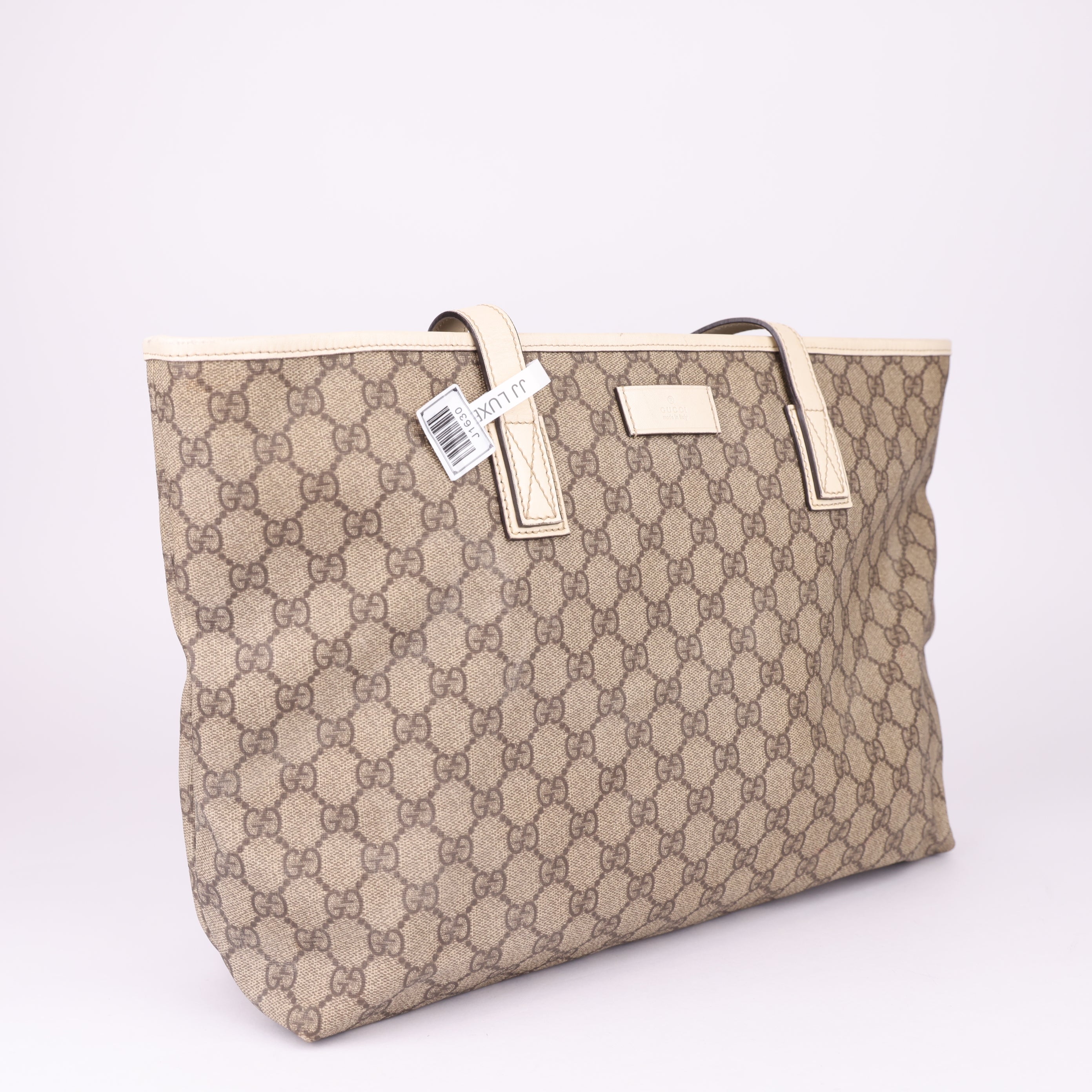 J1630 GUCCI GG Supreme Tote Bag PVC Leather Beige- Pre Owned