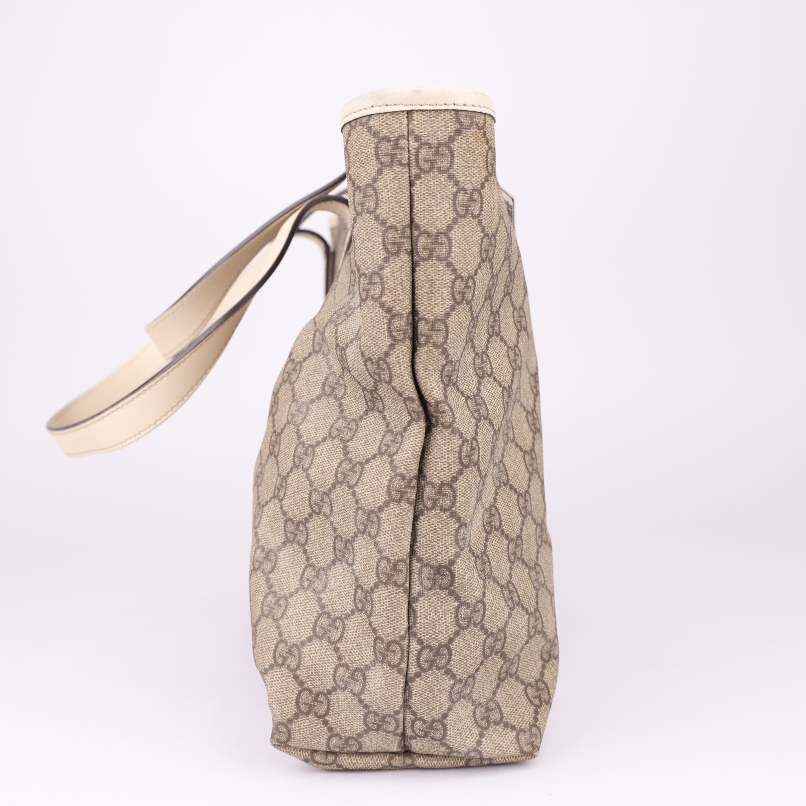 J1630 GUCCI GG Supreme Tote Bag PVC Leather Beige- Pre Owned