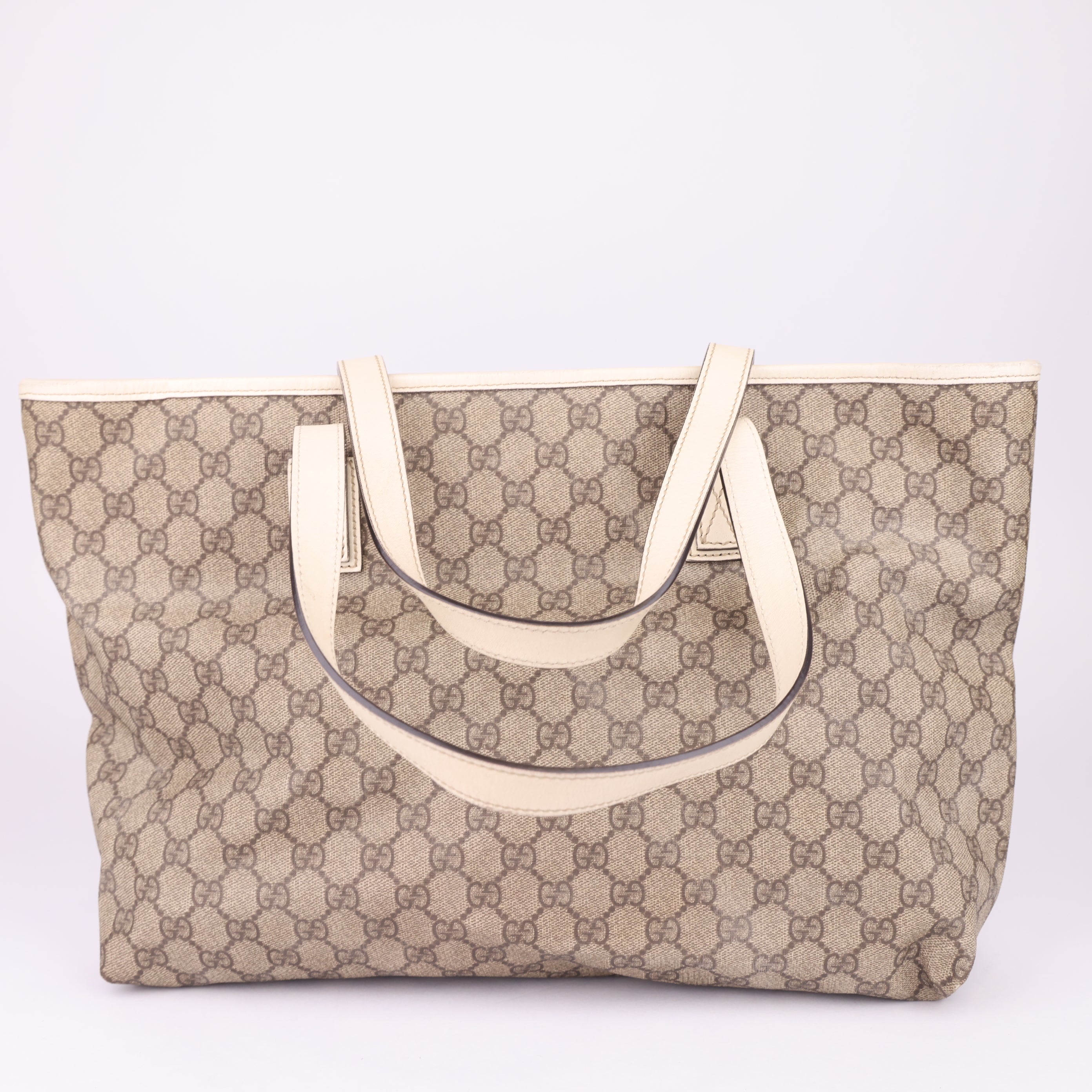 J1630 GUCCI GG Supreme Tote Bag PVC Leather Beige- Pre Owned