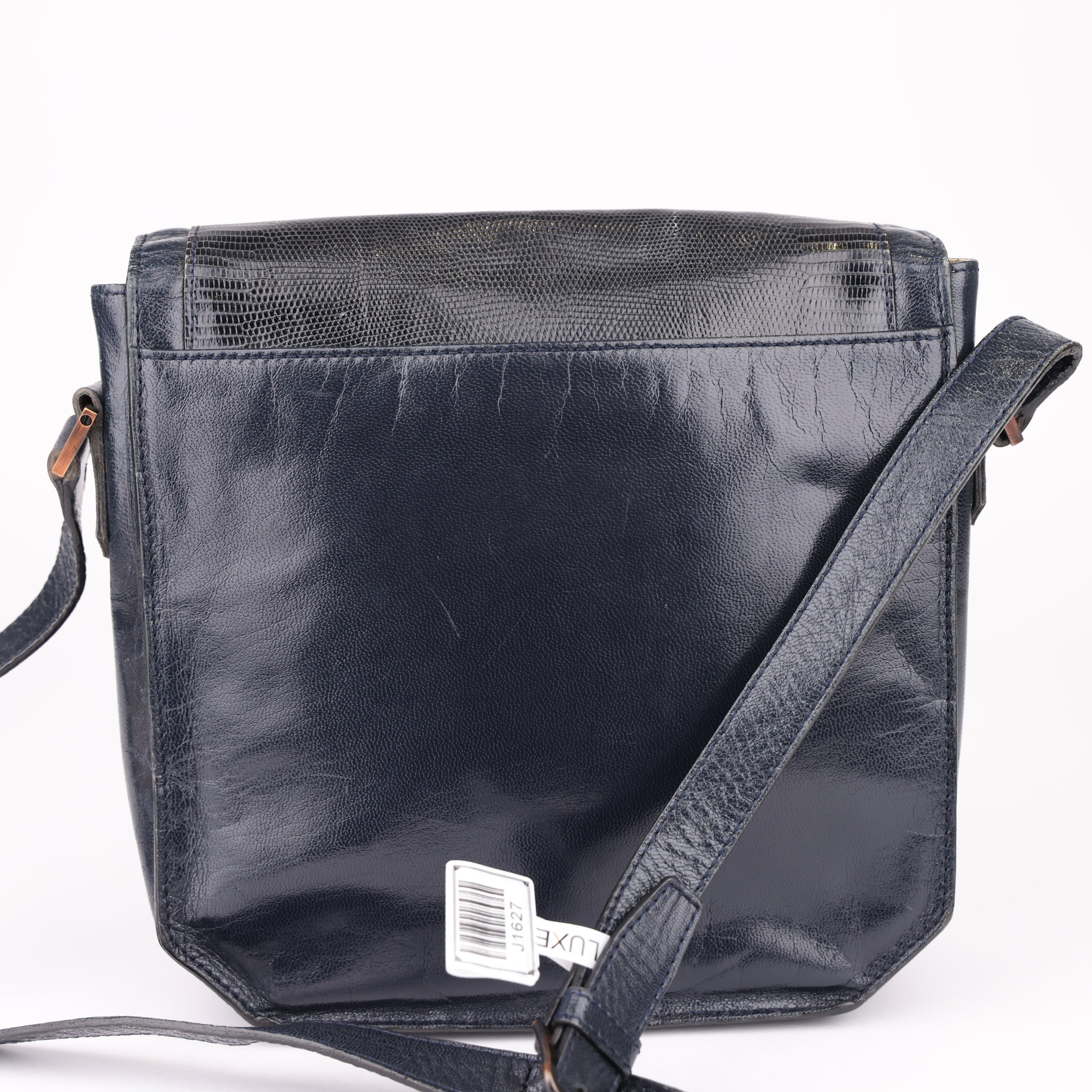 J1627 Saint Laurent Black Lizard Embossed Leather Bag- Pre Owned