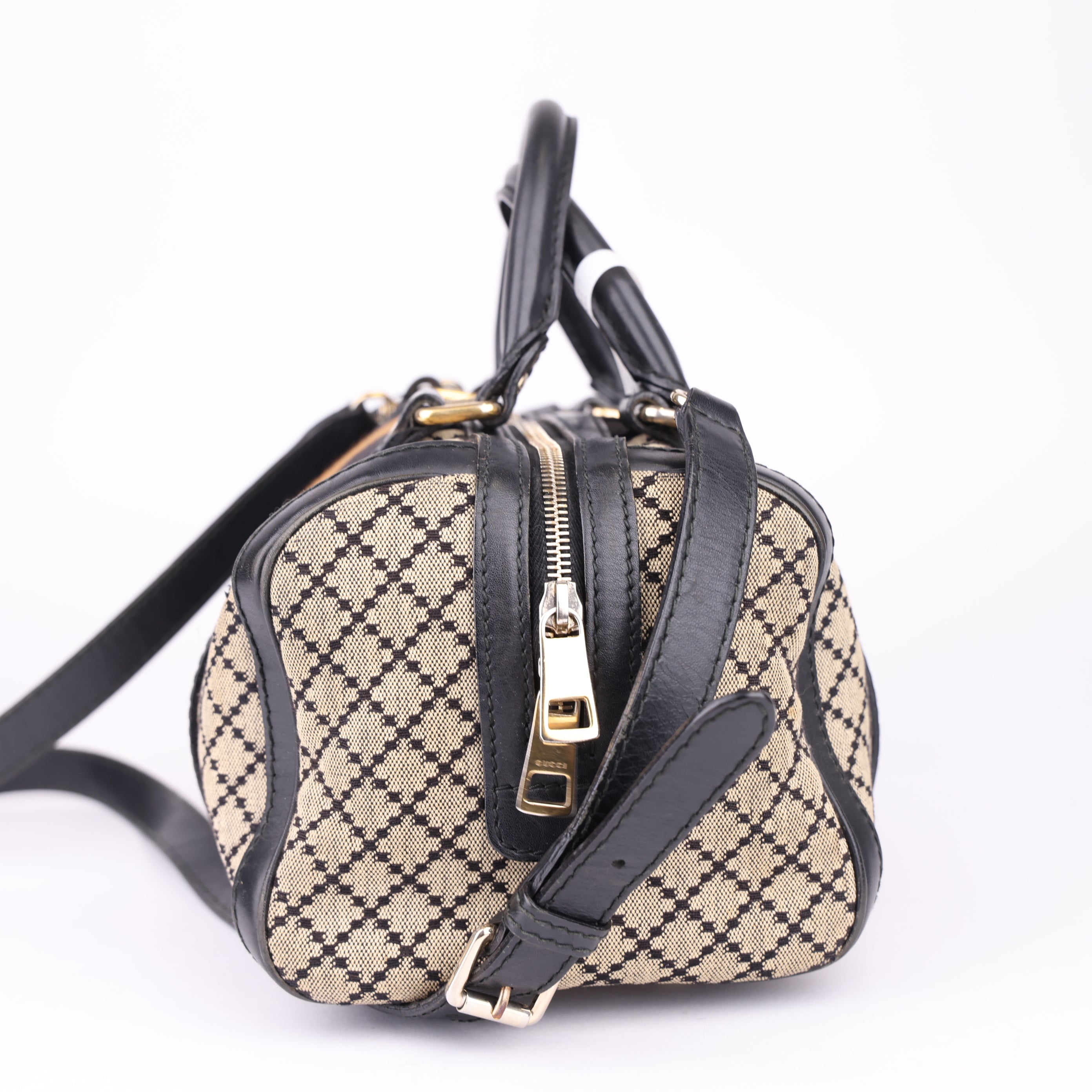 J1634 GUCCI Diamante Sherry Line Hand Bag Canvas 2way Beige Gold- Pre Owned