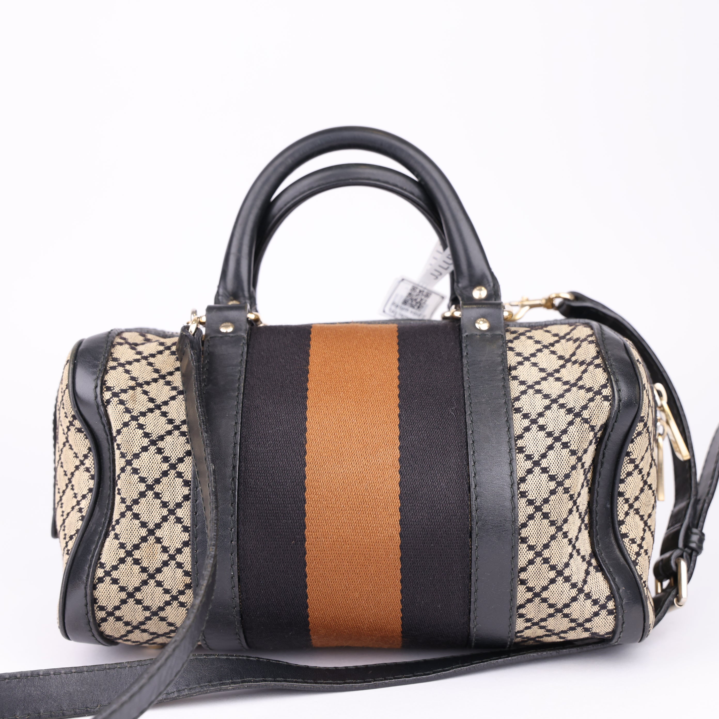 J1634 GUCCI Diamante Sherry Line Hand Bag Canvas 2way Beige Gold- Pre Owned