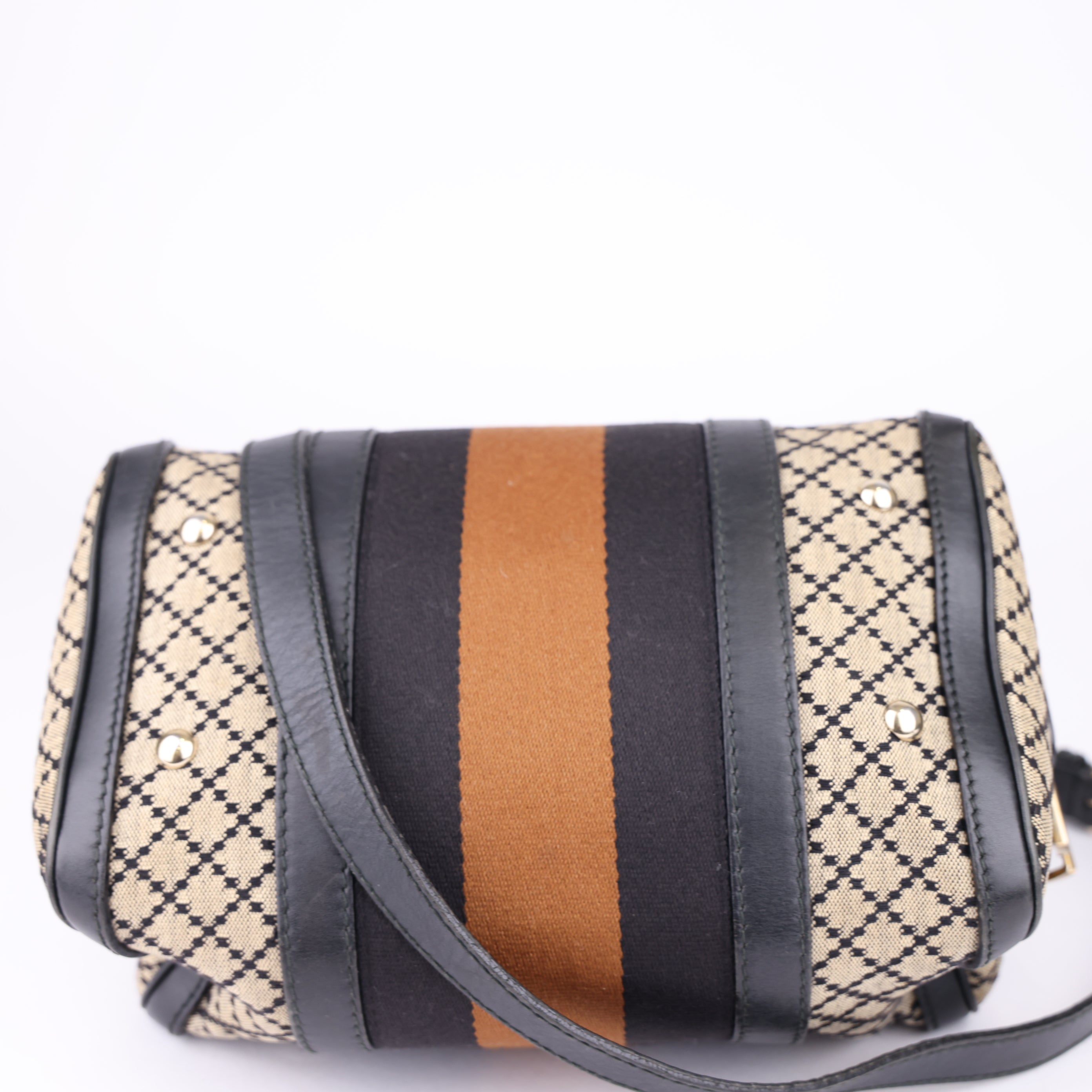 J1634 GUCCI Diamante Sherry Line Hand Bag Canvas 2way Beige Gold- Pre Owned