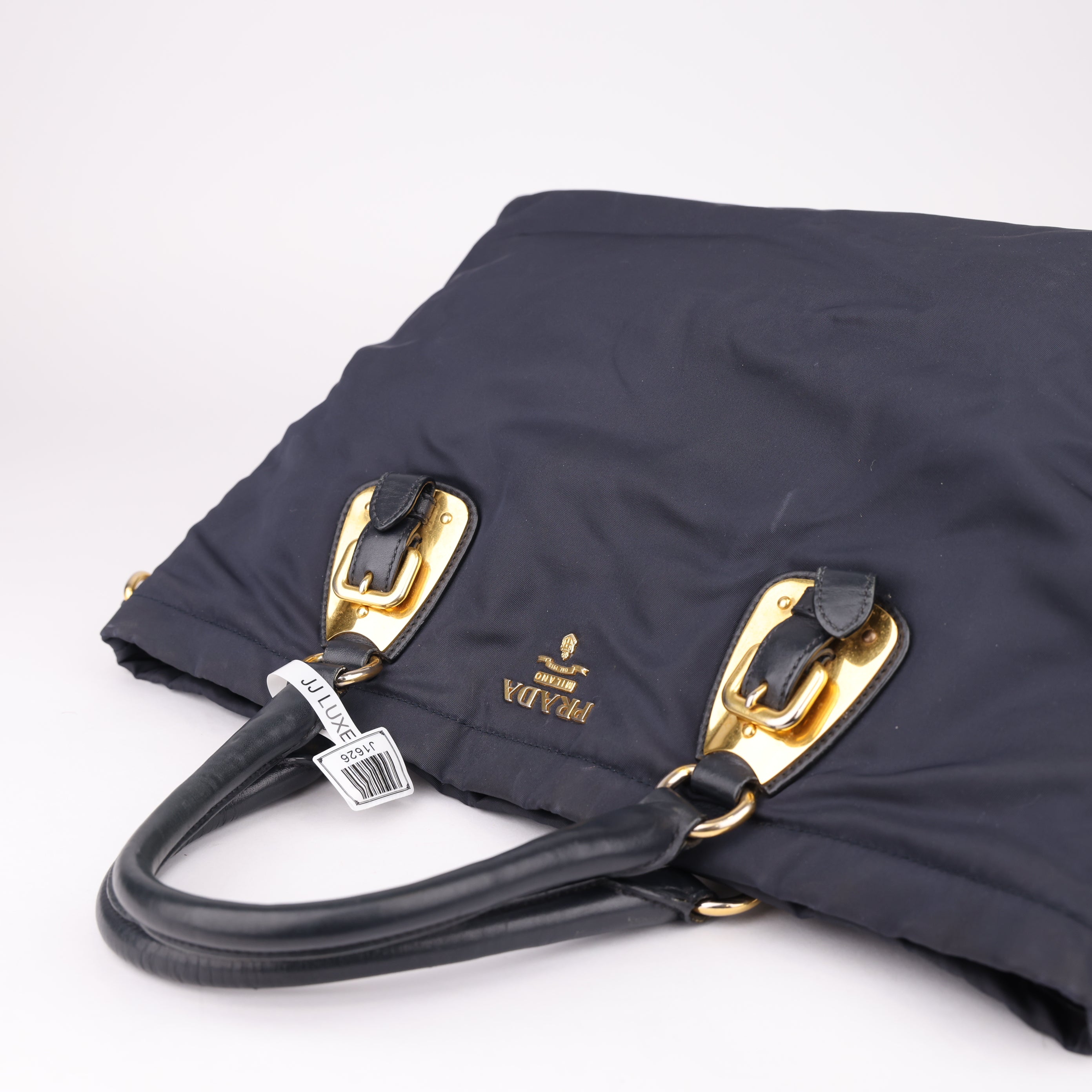 J1626 Prada Blue Tessuto Nylon and Leather Tote Bag- Pre Owned