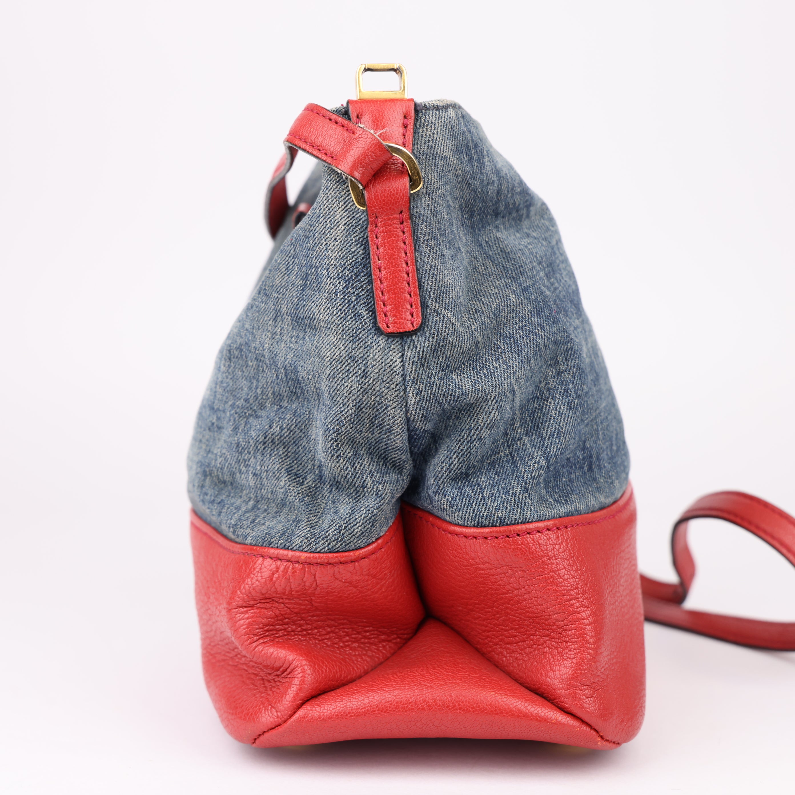 J1622 MIU MIU Madras Leather Denim 2Way Shoulder Bag- Pre Owned